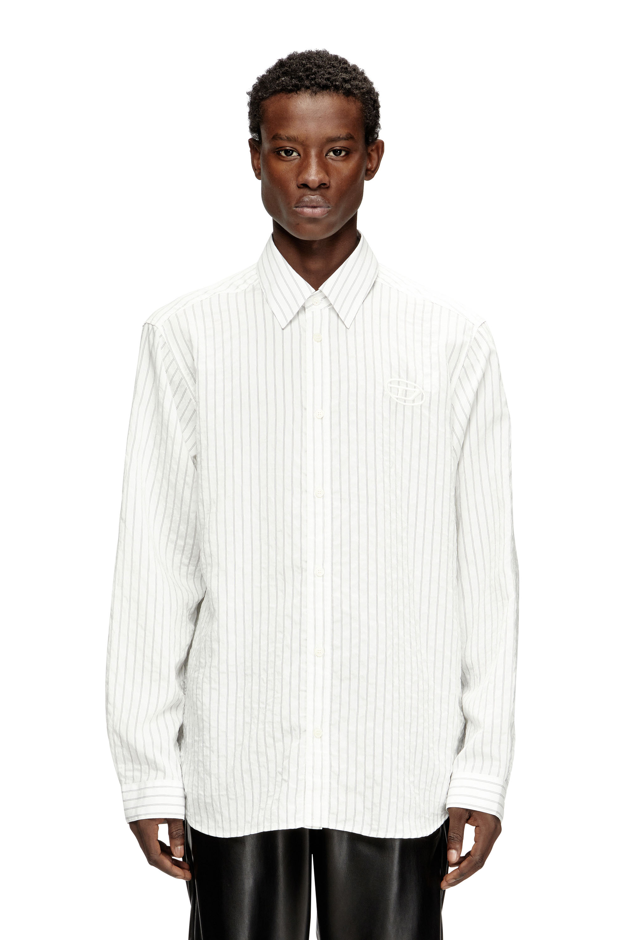 Diesel - S-SIMPLY-GSBG, Man's Wool blend shirt with Oval D embroidery in Grey/White - 1