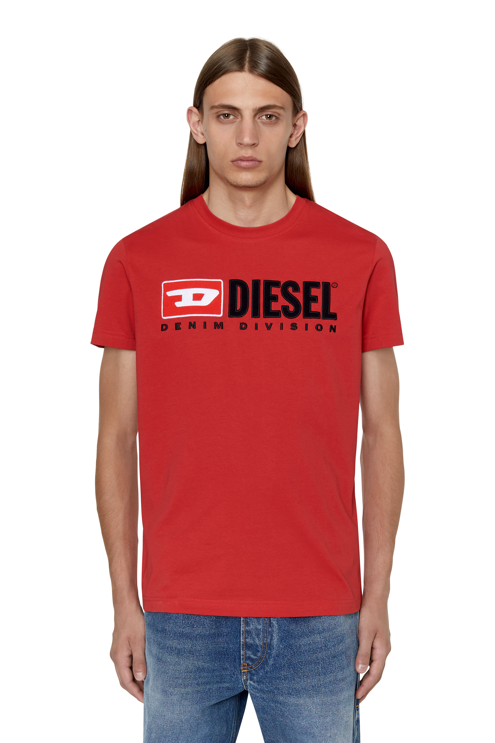 Diesel - T-shirt con logo in pile - T-Shirts - Uomo - Rosso