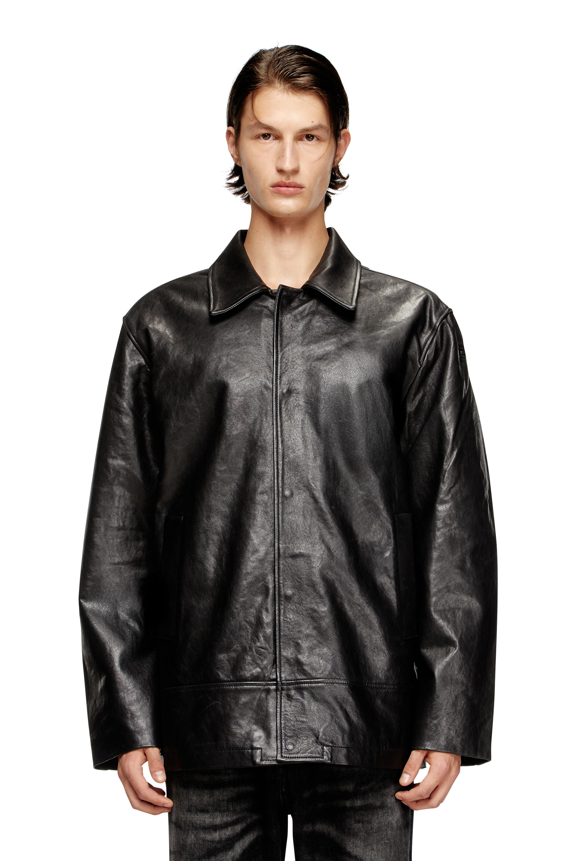 Diesel Homem Preto - Padded Leather Jacket - Leather Jackets - Man Tamanho 50