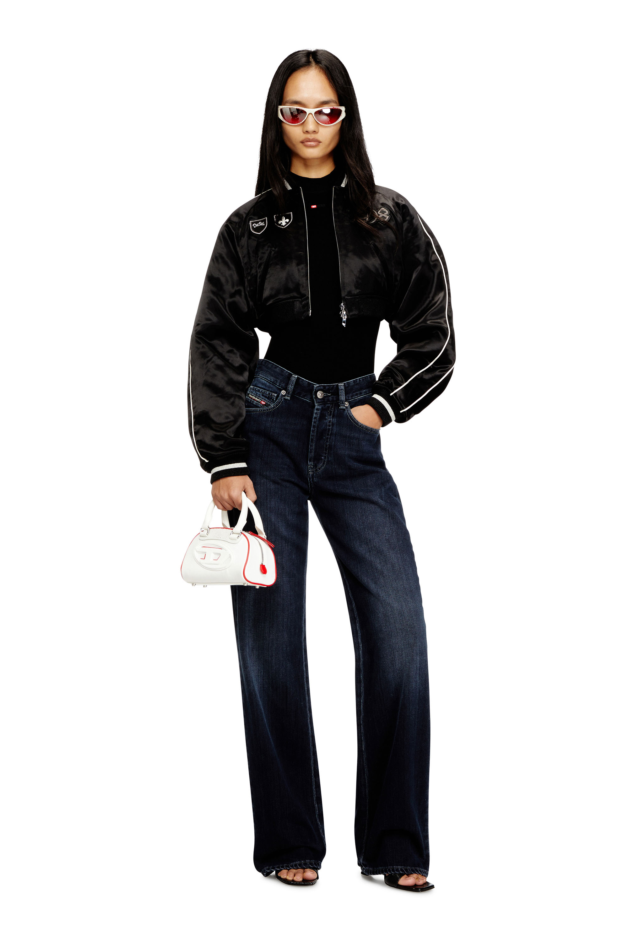 Diesel - G-OSPEL-CP, Woman's Cropped satin souvenir jacket in Black - 1