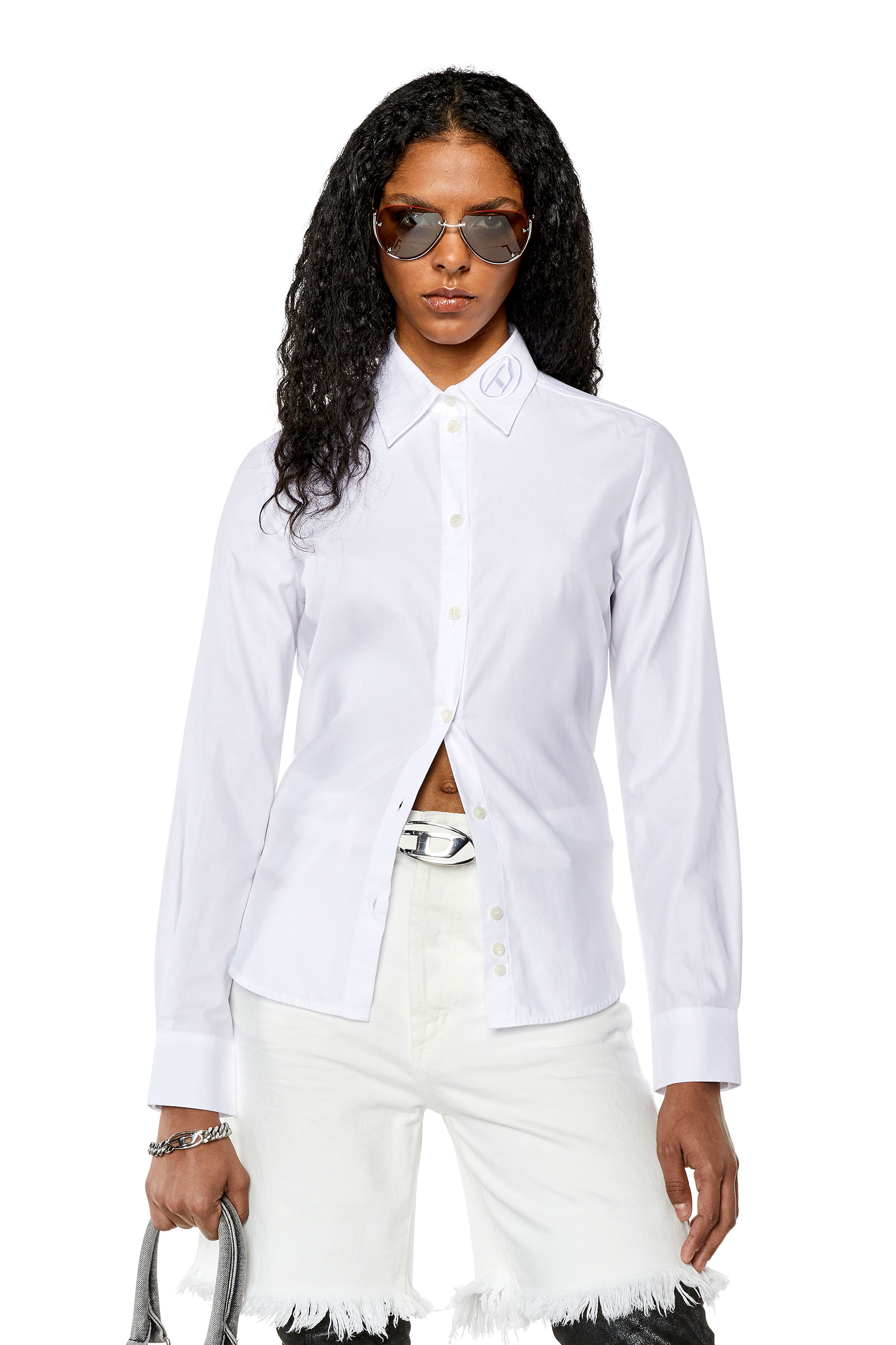 Diesel - Poplin shirt with tonal D embroidery - Shirts - Woman - White