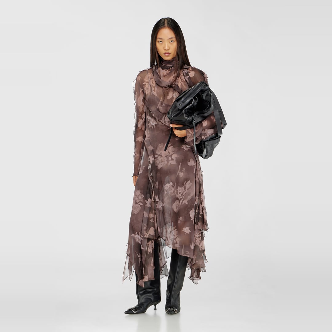 Diesel - Asymmetric midi dress in chiffon and silk-crepe - Dresses - Woman - Brown