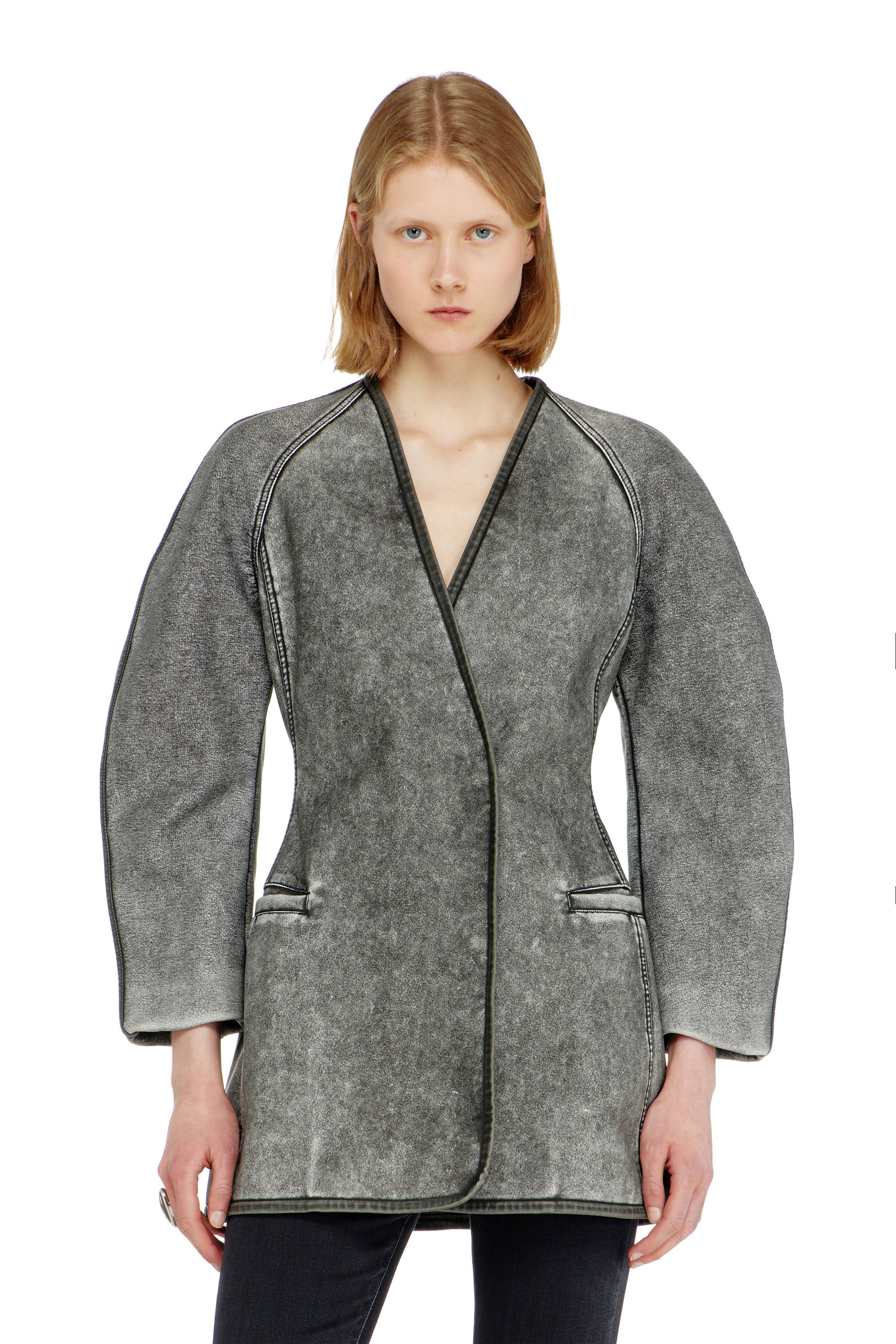 Diesel Kvinno Grå - Cardigan Jacket With Cocoon Sleeves - Jackets - Woman Storlek 42
