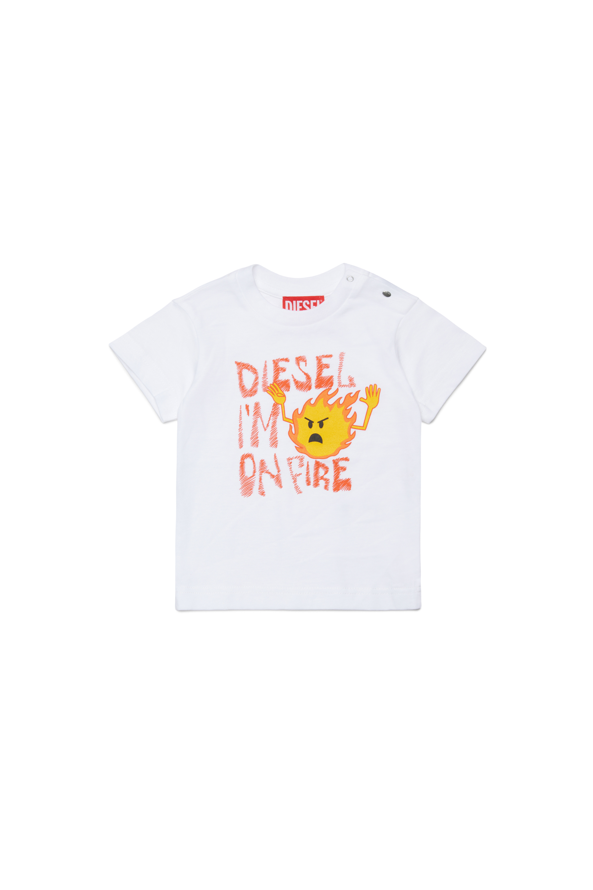 Diesel Boys White - T-Shirt With Fire Print - T-Shirts And Tops - Man Size 24-36 Kids
