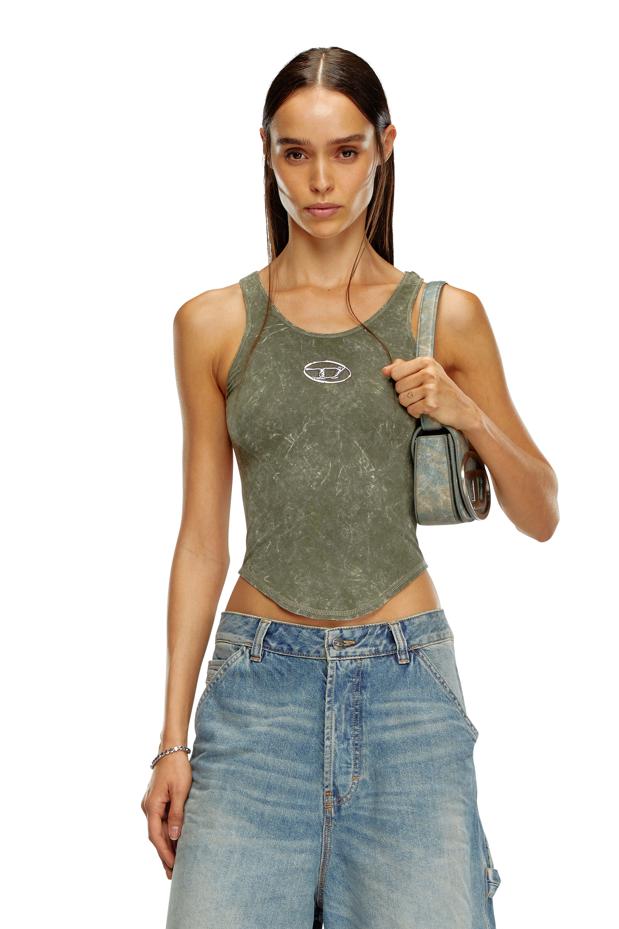 Diesel - Rückenfreies Top mit marmoriertem Effekt - T-Shirts - Damen - Grün
