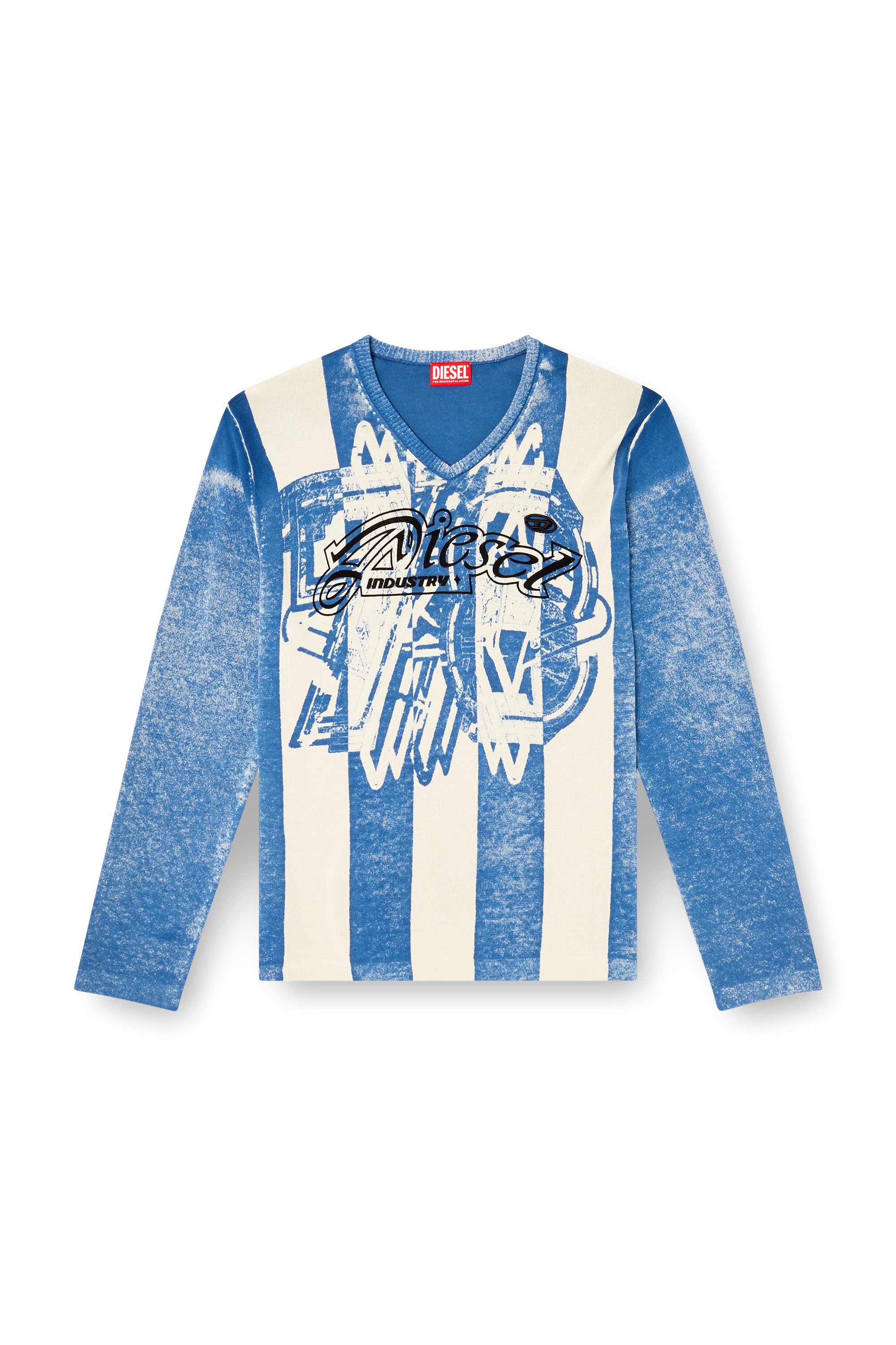 Diesel - K-OLIBA-V, Unisex's Inside-print striped jumper in Blue/White - 2
