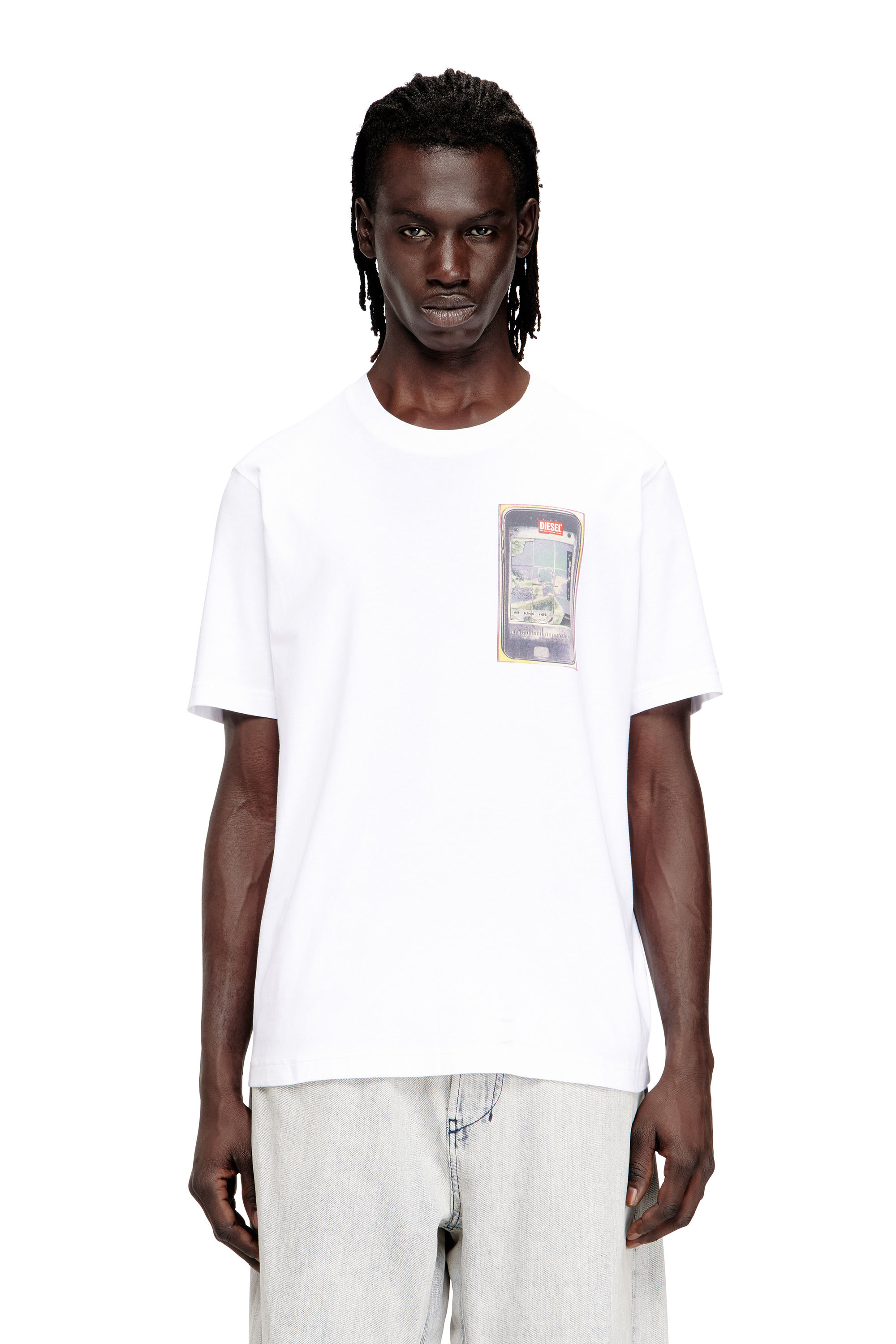 Diesel Men's White - Regular Cotton T-Shirt With Digital Print - T-Shirts - Man Extra Large