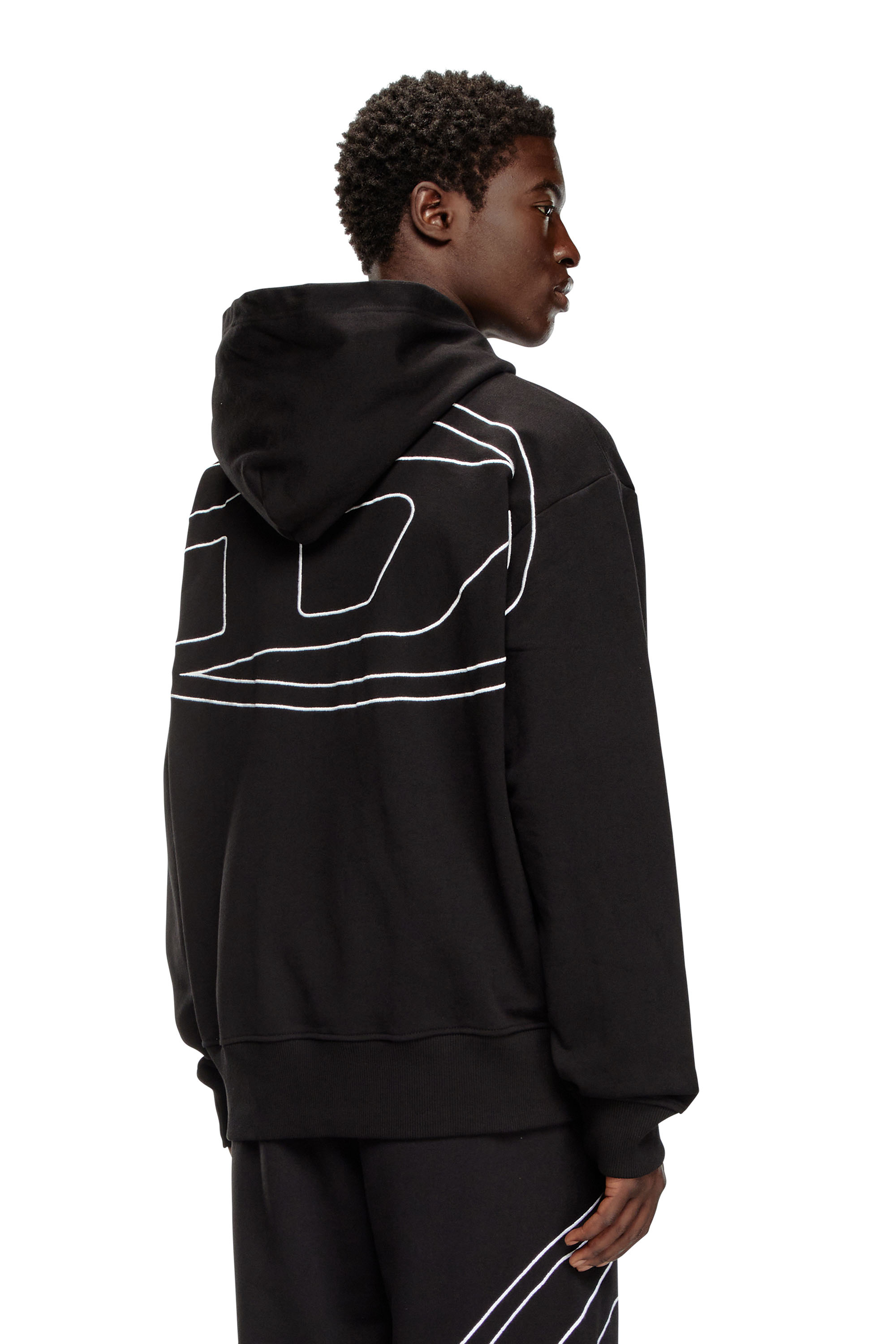 Diesel Men's Black - Hoodie With Logo Embroidery - Sweaters - Man Medium