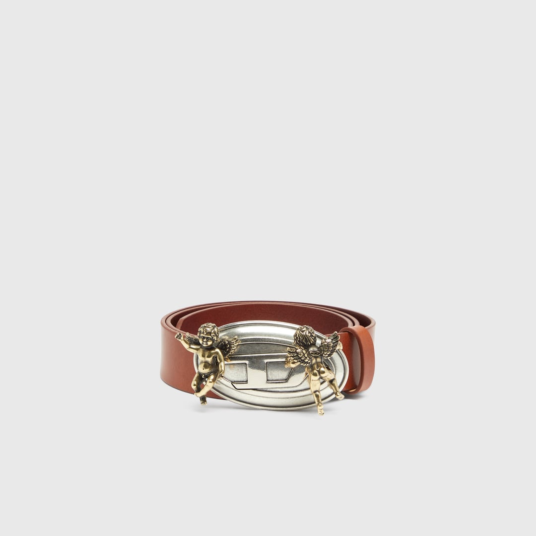 Diesel - 3.5cm leather belt with cherub Oval D buckle - Belts - Woman - Brown