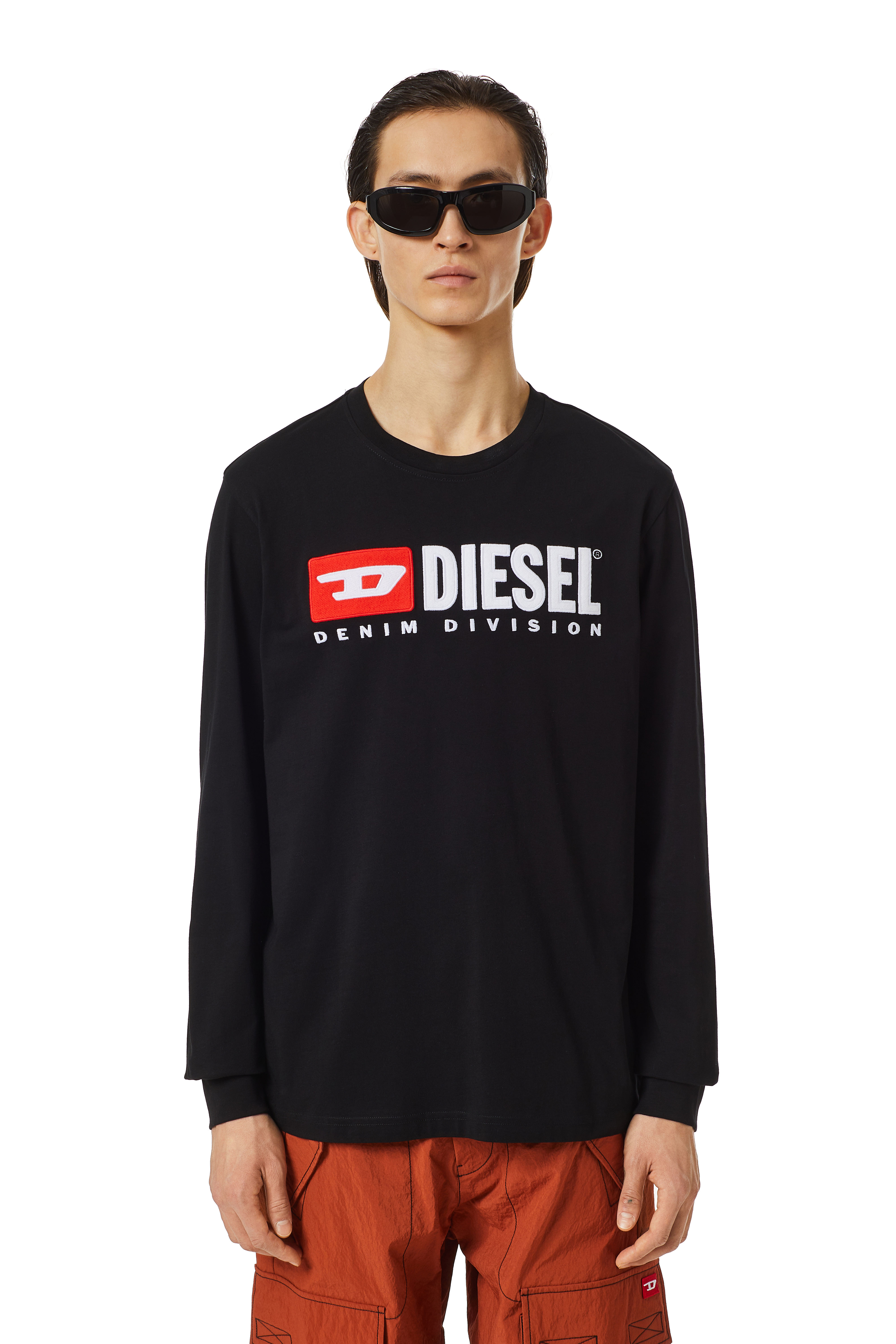 Diesel - Maglia a maniche lunghe con logo in pile - T-Shirts - Uomo - Nero