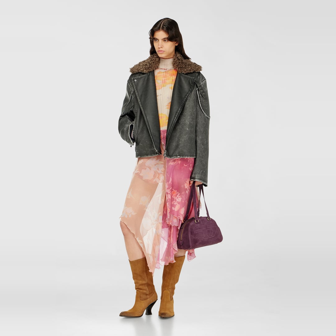 Diesel - Ribbed wool turtleneck top with floral print - Knitwear - Woman - Multicolor
