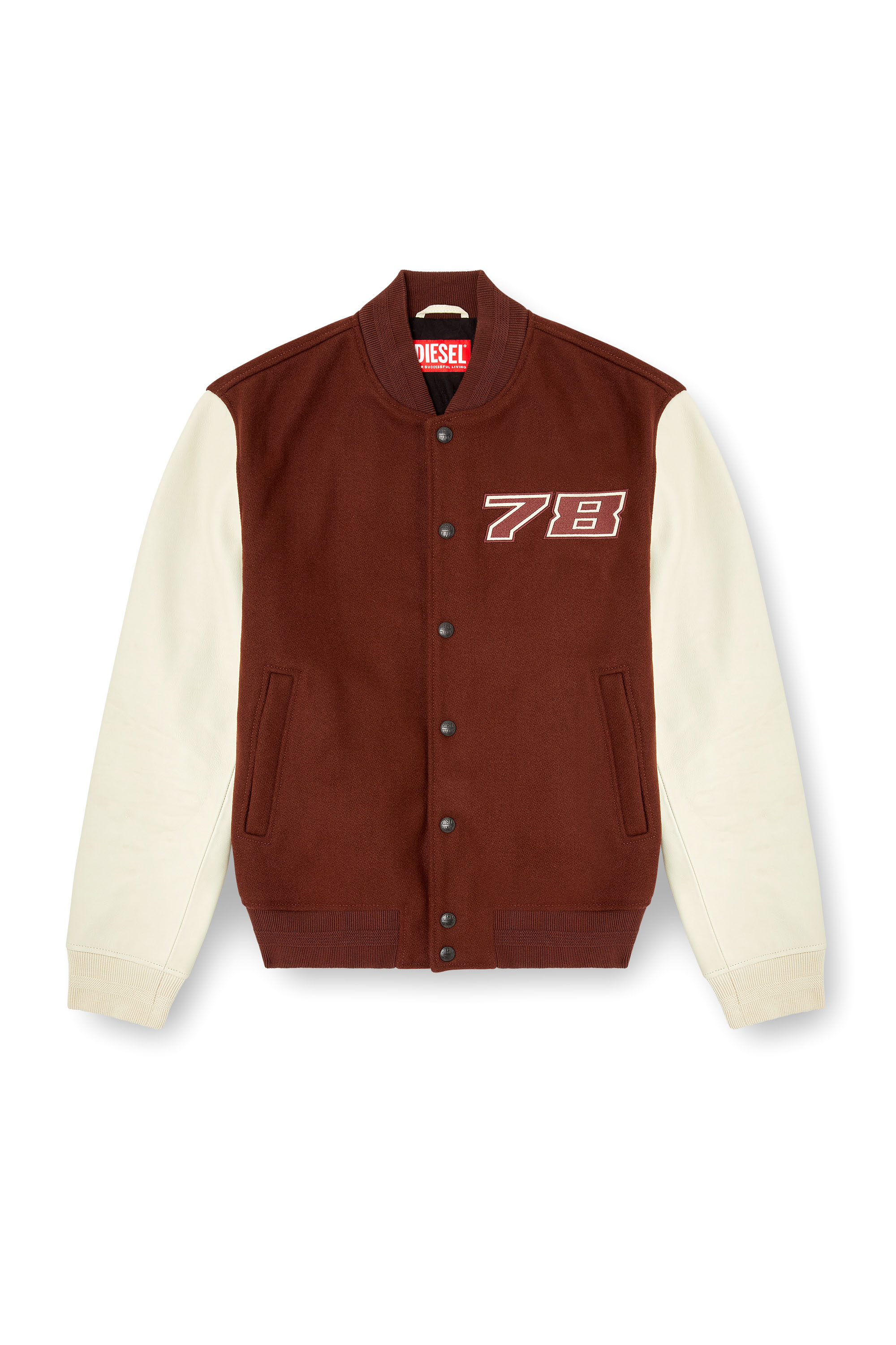 Diesel - L-KOPF, Man's Padded bomber jacket in wool and leather in Brown - 3