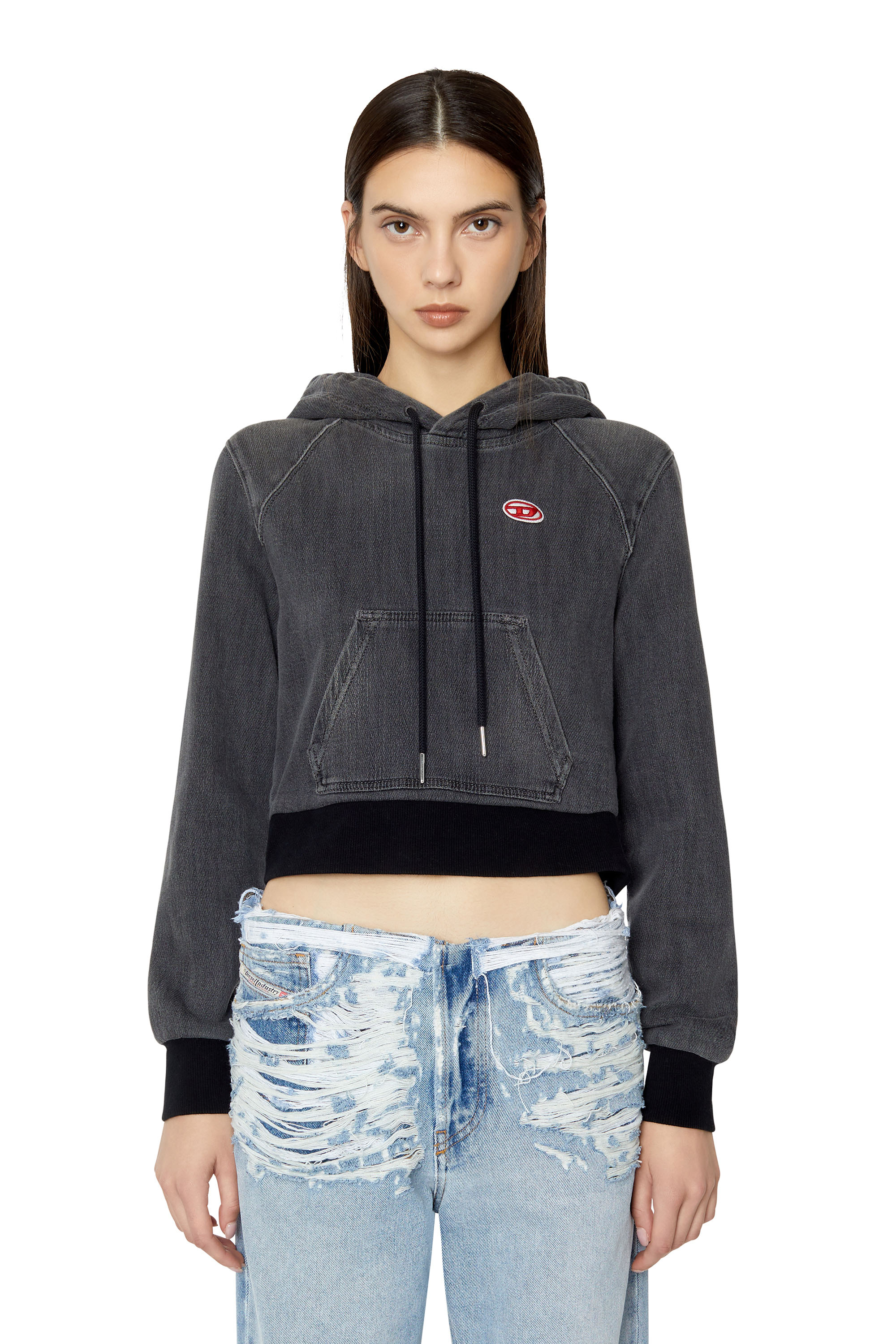 Diesel - Cropped hoodie in Track Denim - Sweaters - Woman - Black