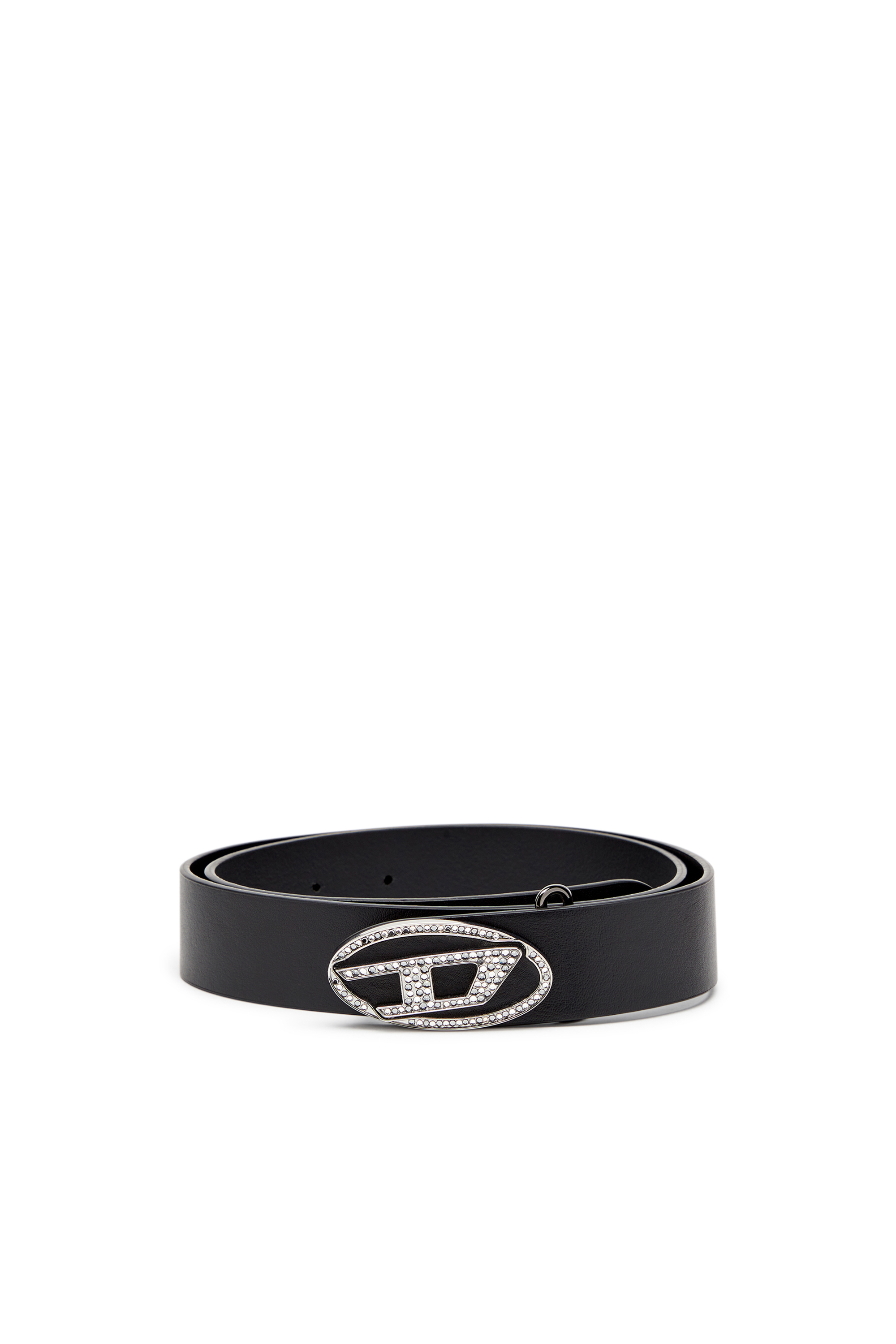 Diesel - B-1DR-LAYER STRASS, Woman's 3cm Leather belt with crystal buckle in Black - 1
