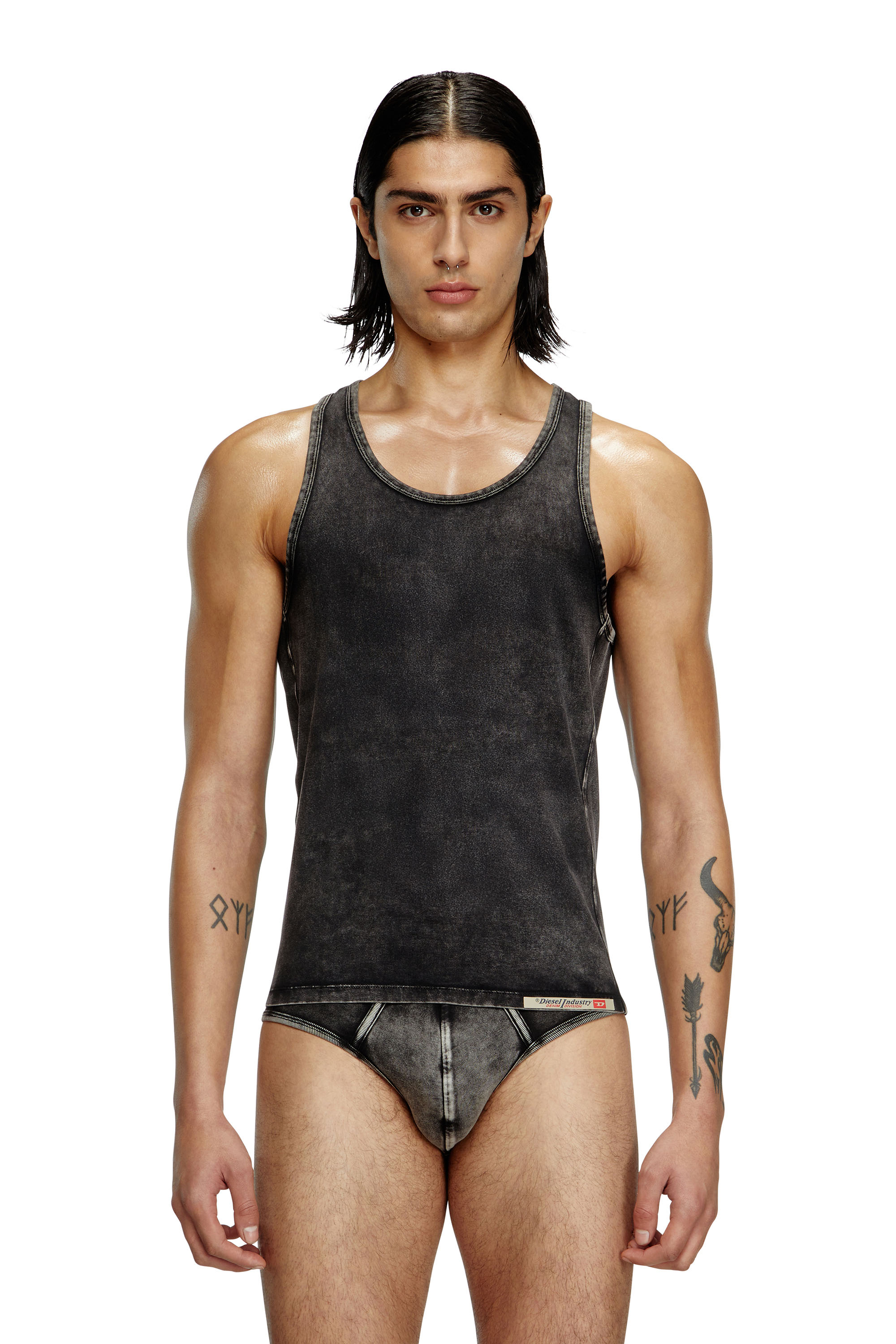 Diesel - WALTY-DNM, Man's Denim-effect tank top in Black - 1