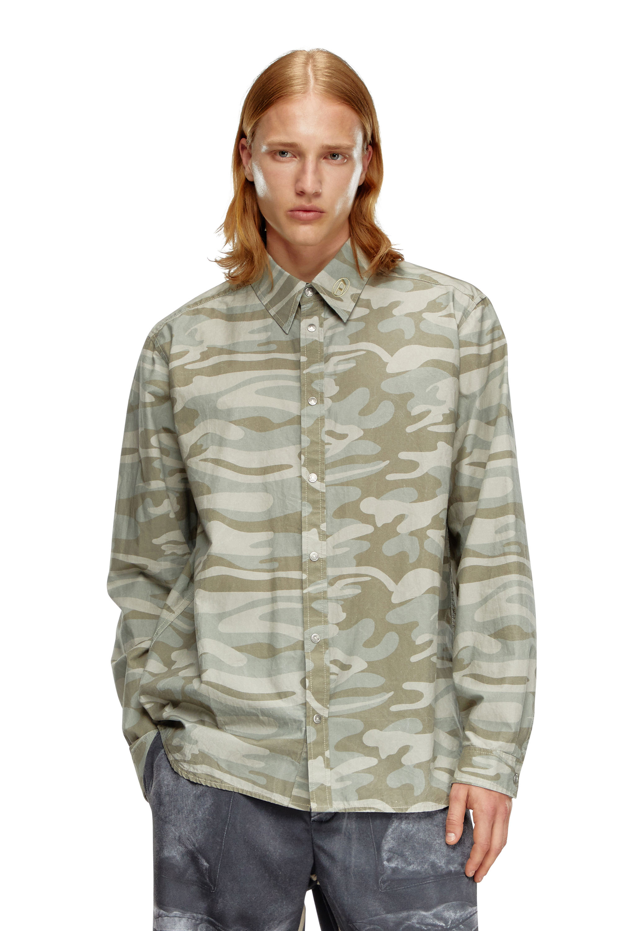 Shop Diesel Camicia In Popeline Con Stampa Camouflage In Green