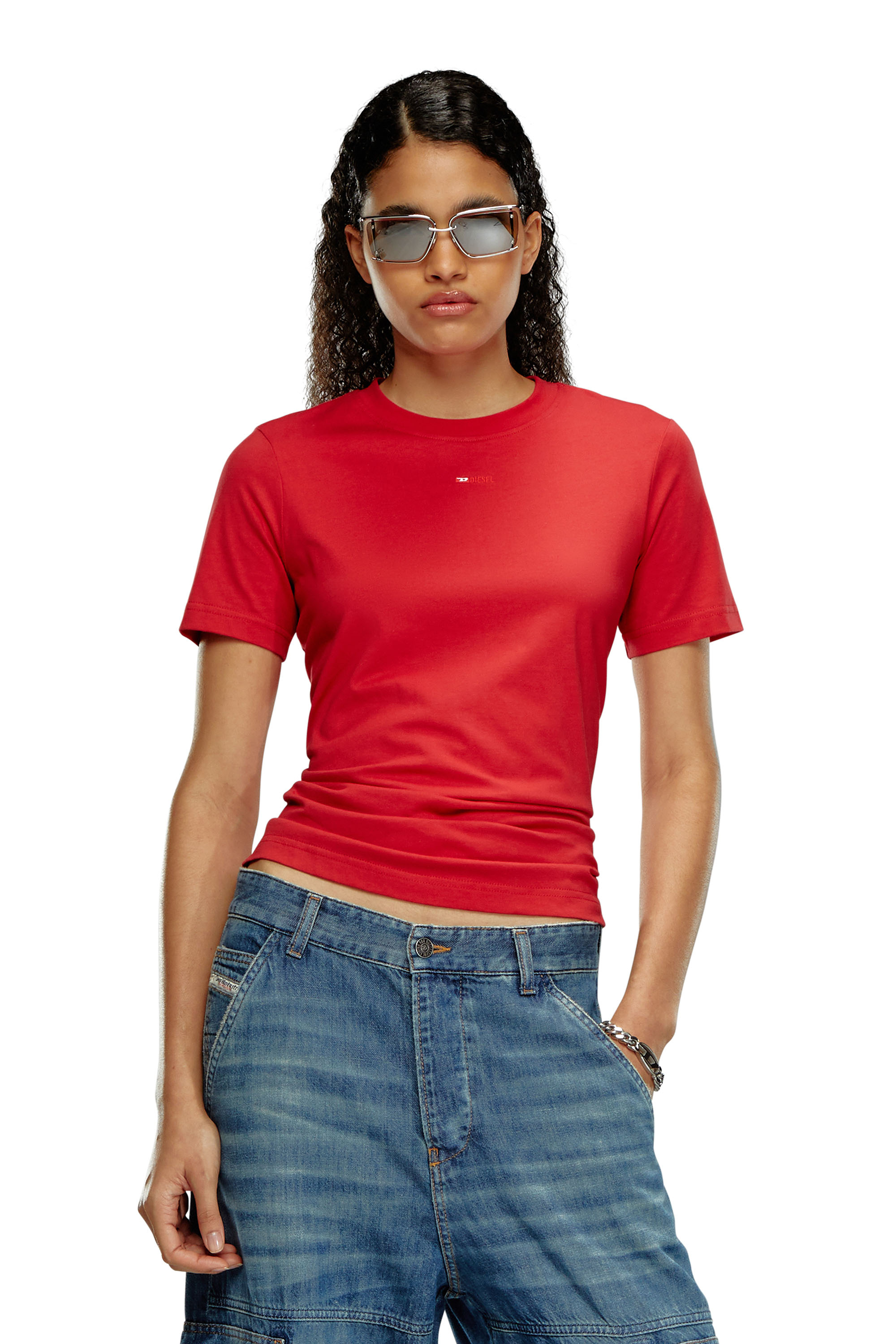 Diesel - T-shirt con micro logo ricamato - T-Shirts - Donna - Rosso