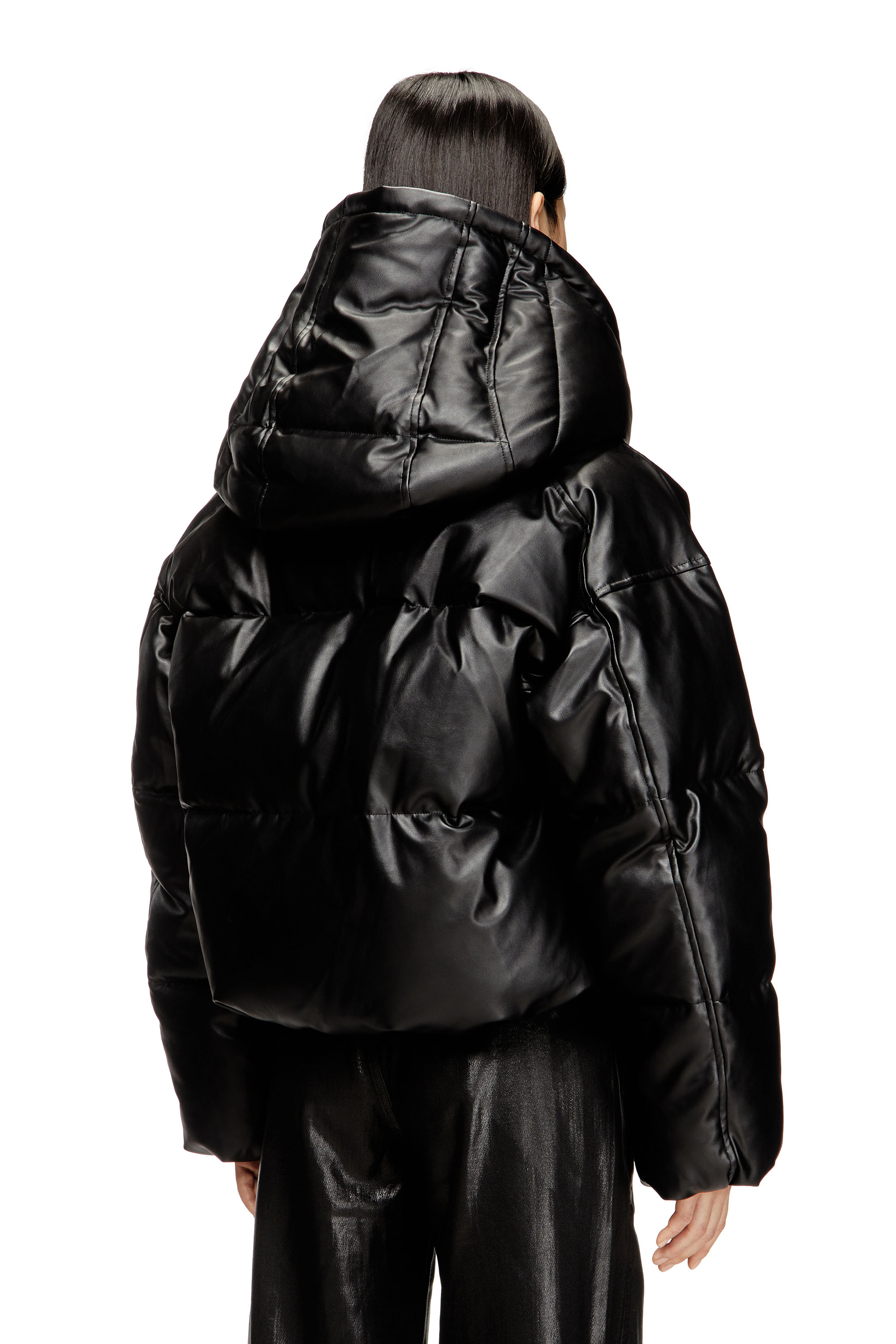 Diesel - W-ILLEY, Woman's Hooded puffer jacket in coated fabric in Black - 4