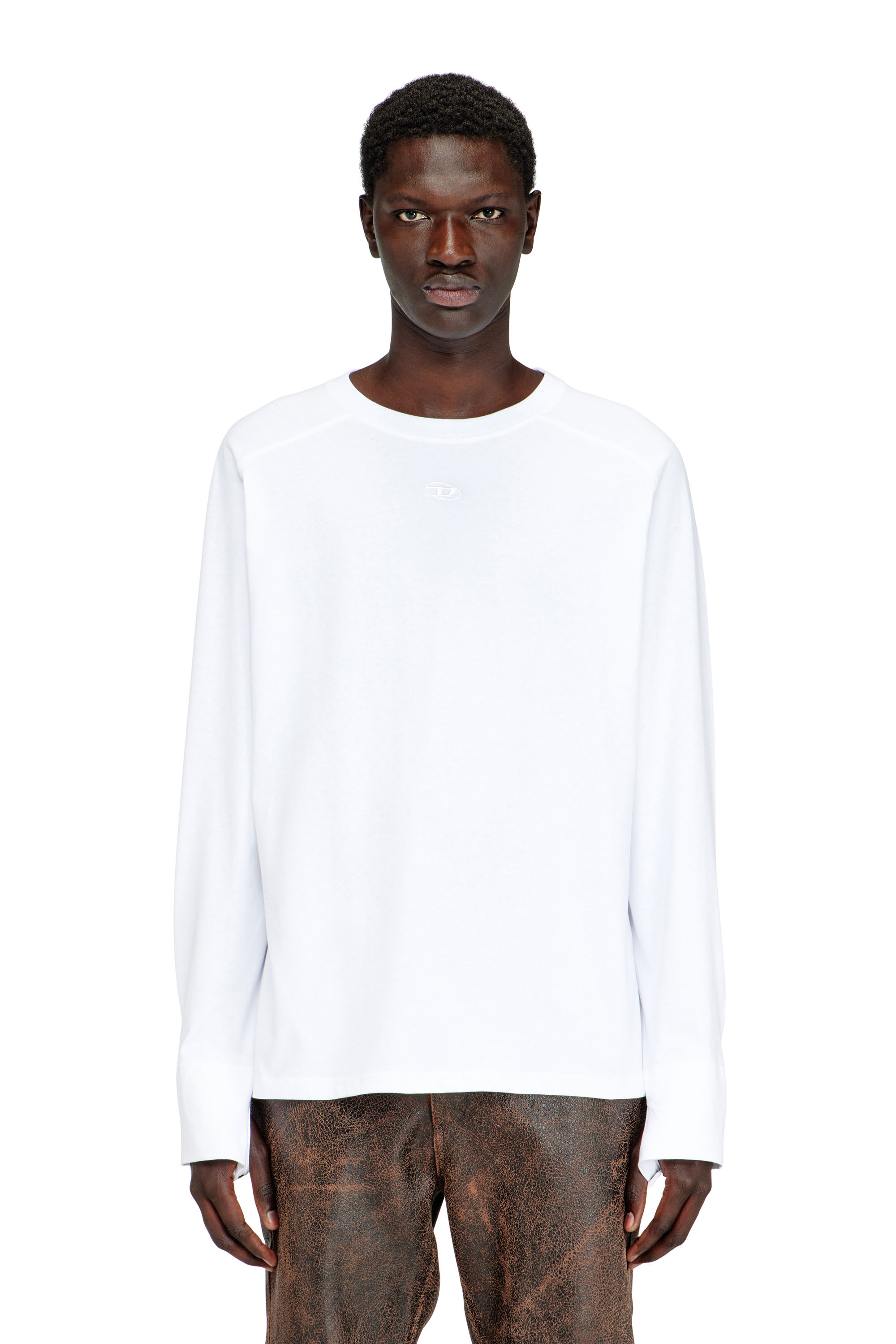 Diesel Men's White - T-Shirt With Biker Detail Cuff - T-Shirts - Man Large