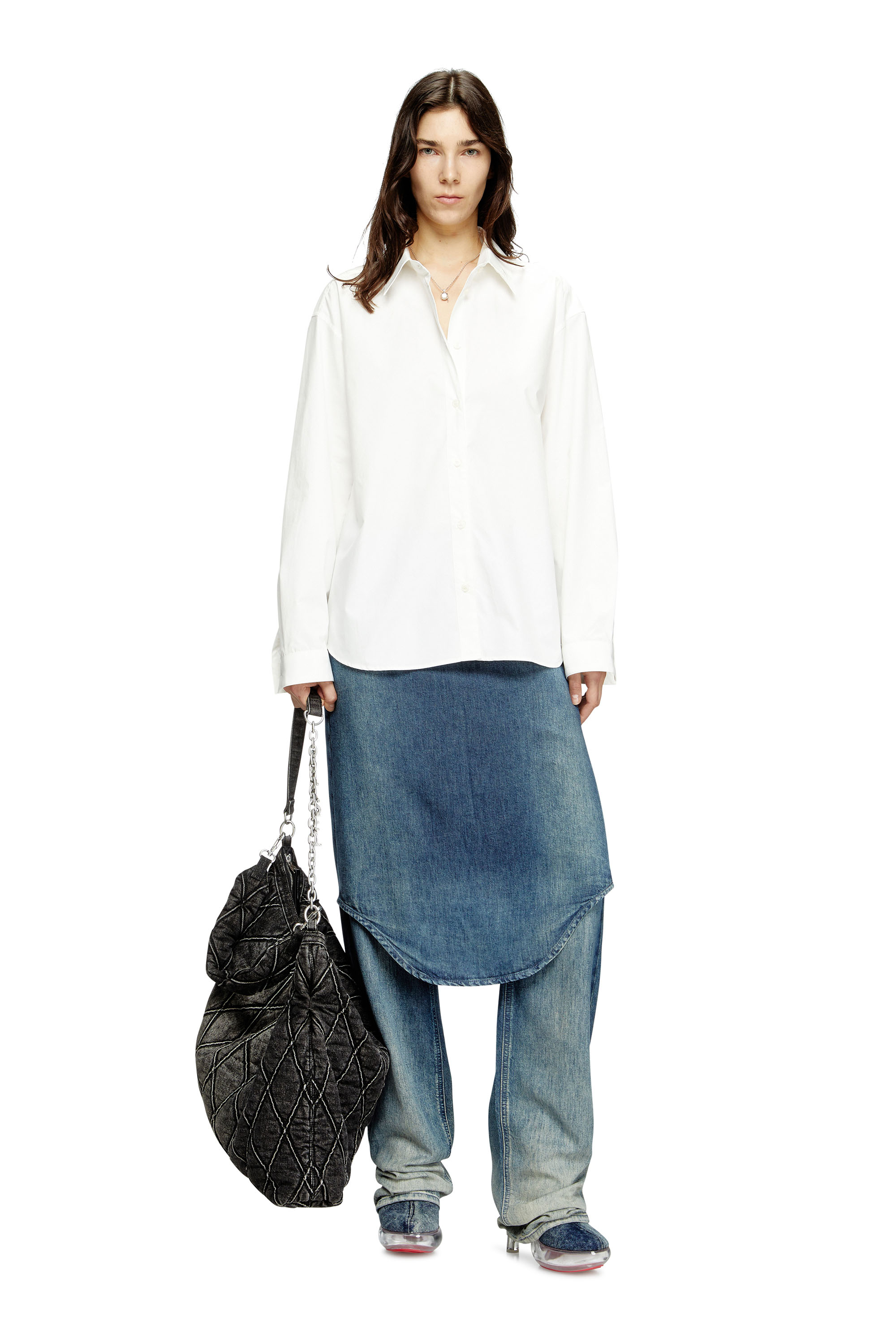 Diesel - S-SIMPLY-C-WN-R1, Woman's Boyfriend shirt with Oval D in White - 2