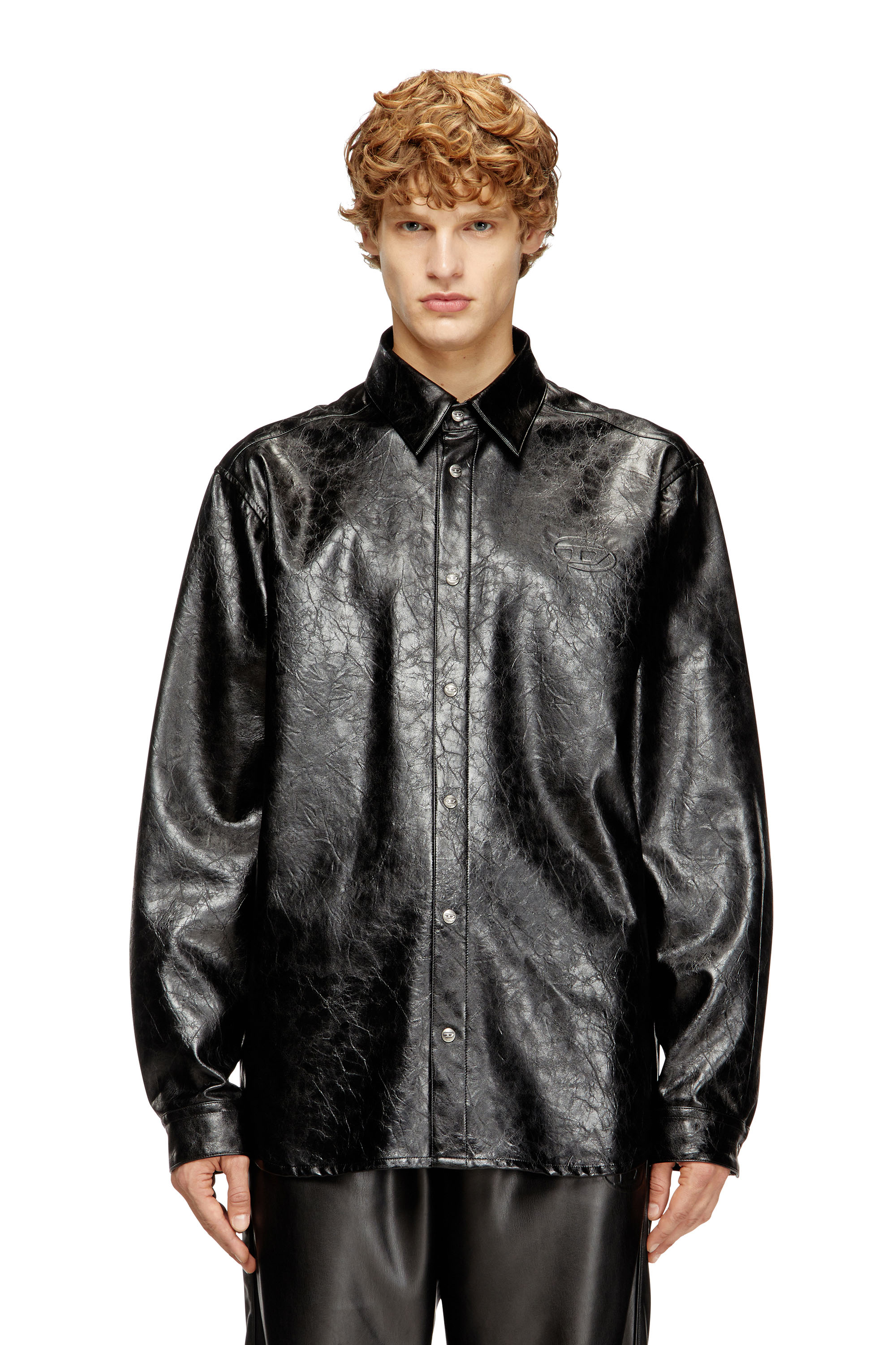 Diesel - S-SIMPLY-QMBU, Man's Textured shirt with branded buttons in Black - 1