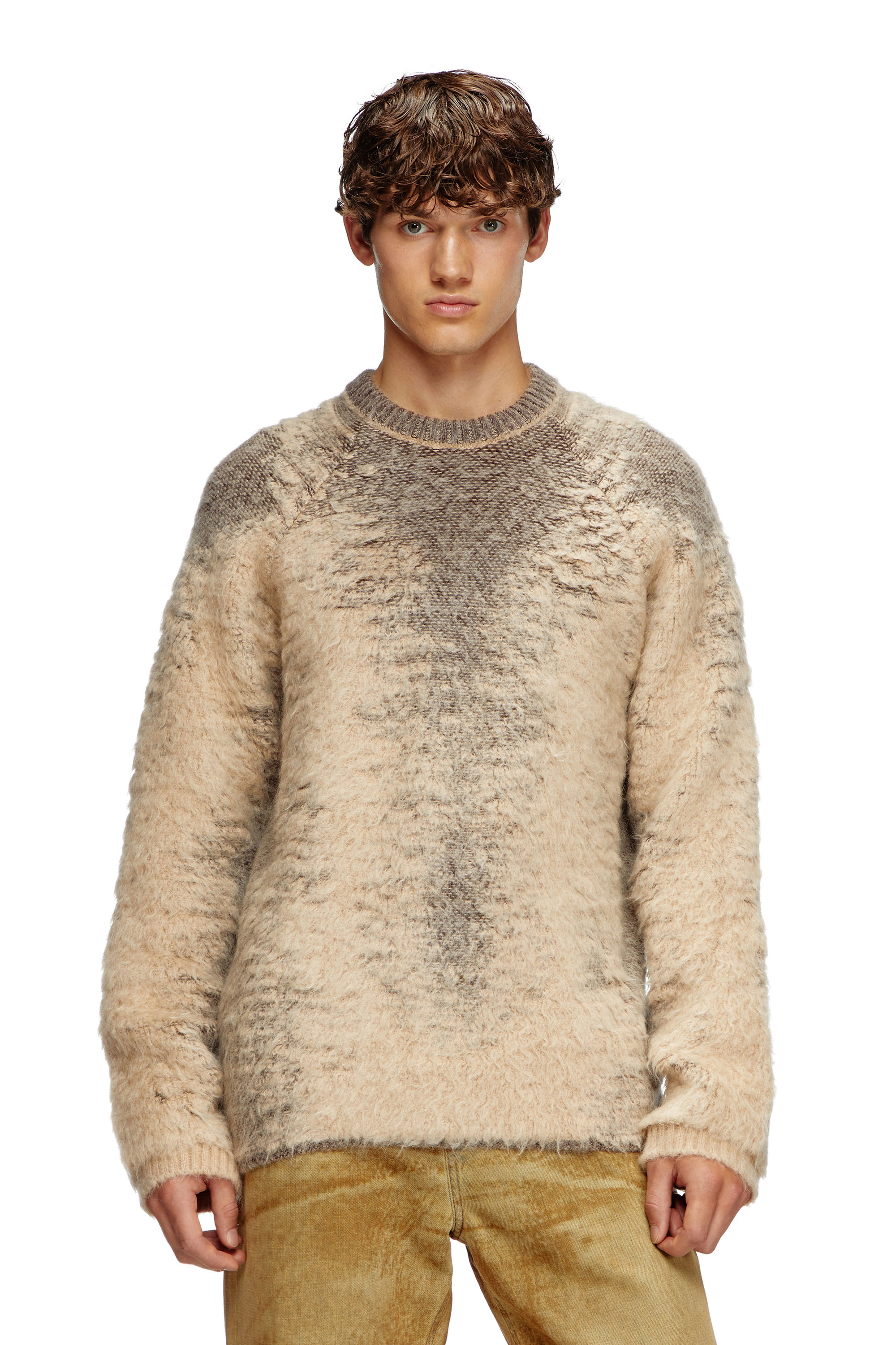 Diesel - Mohair-blend jumper with sweat effects - Knitwear - Man - Beige