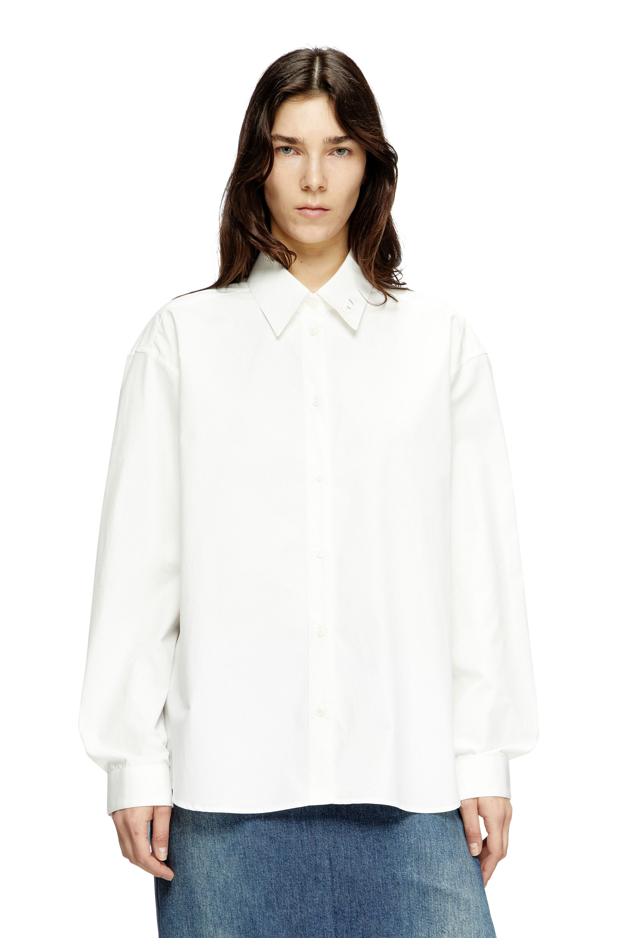 Diesel - S-SIMPLY-C-WN-R1, Woman's Boyfriend shirt with Oval D in White - 1