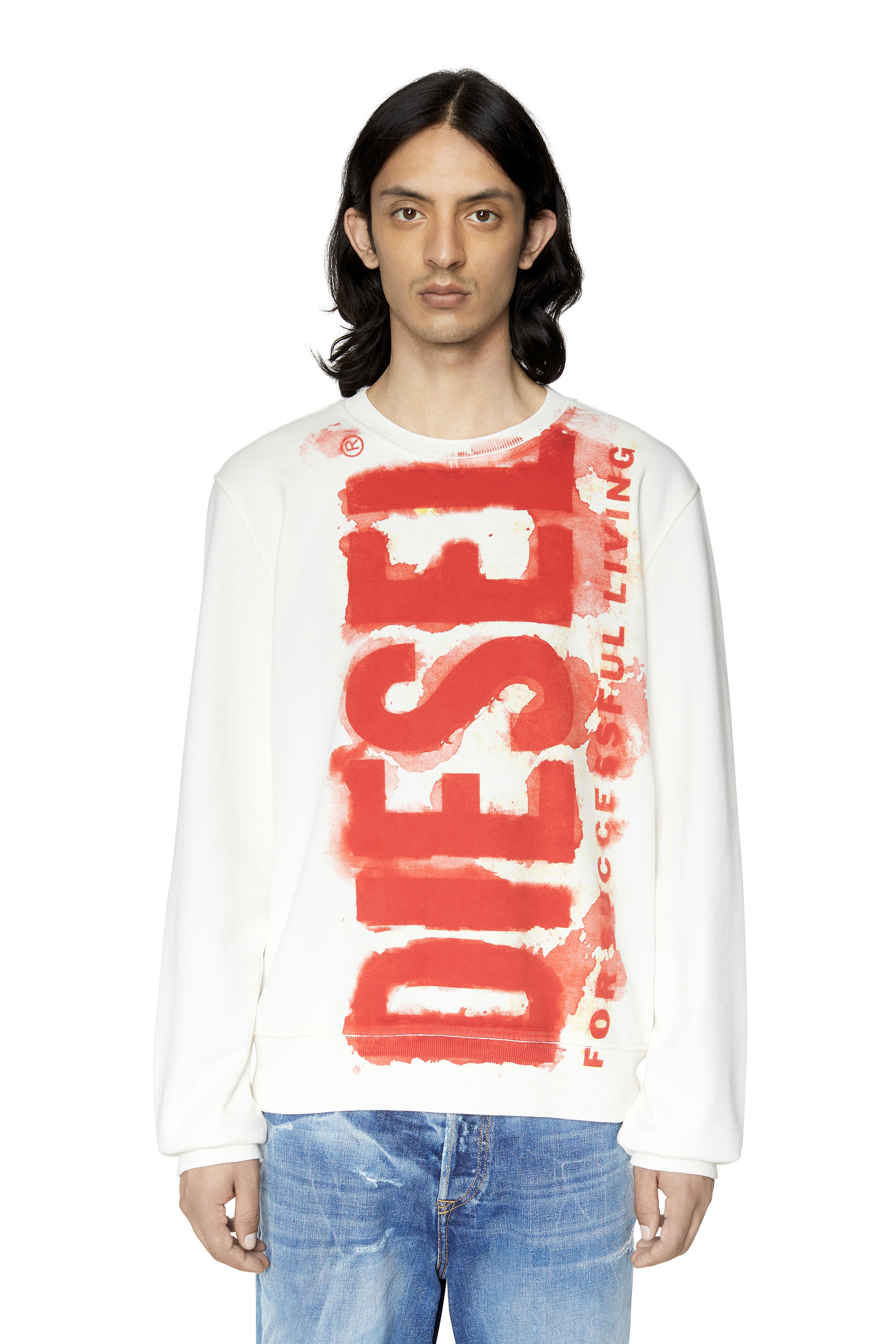 Shop Diesel Sweatshirt With Bleeding-effect Logo In White
