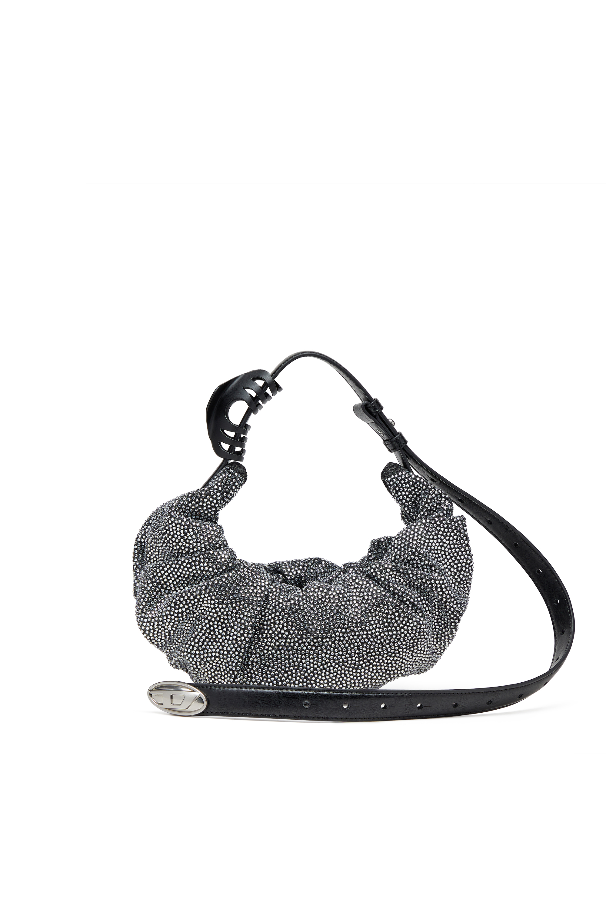 Diesel - Grab-D S-Small scrunched hobo bag in crystal denim - Shoulder Bags - Woman - Black　Diesel - Grab-D S-Small スクランチ ホーボー バッグ クリスタル デニム - ショルダー バッグ - 女性 - ブラック Diesel
