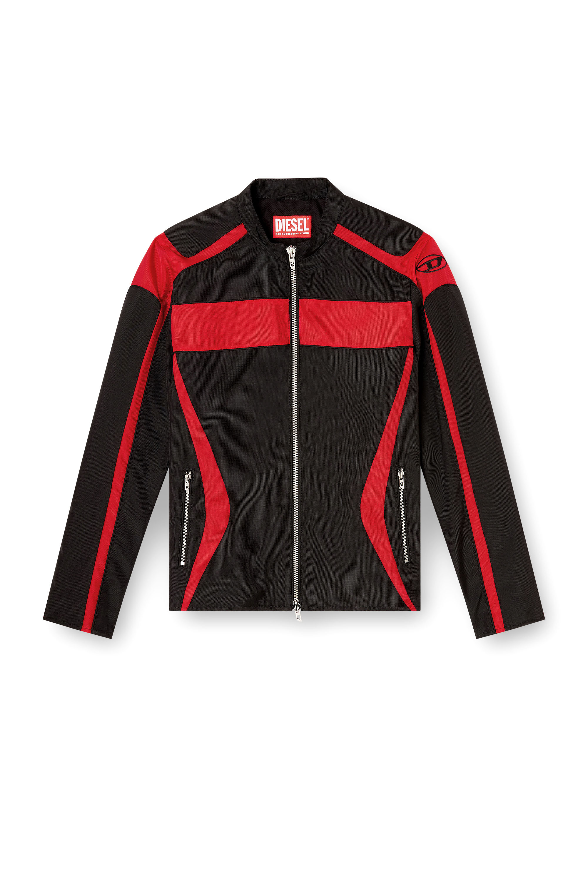 Diesel - J-ADAM-PDAI, Man's Biker-style jacket in colour-block canvas in Black/Red - 2