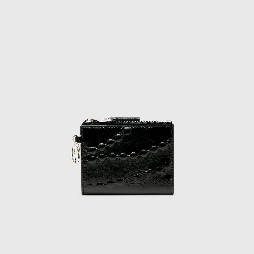 Diesel - Leather bi-fold wallet with embossed chain motif - Small Wallets - Woman - Black