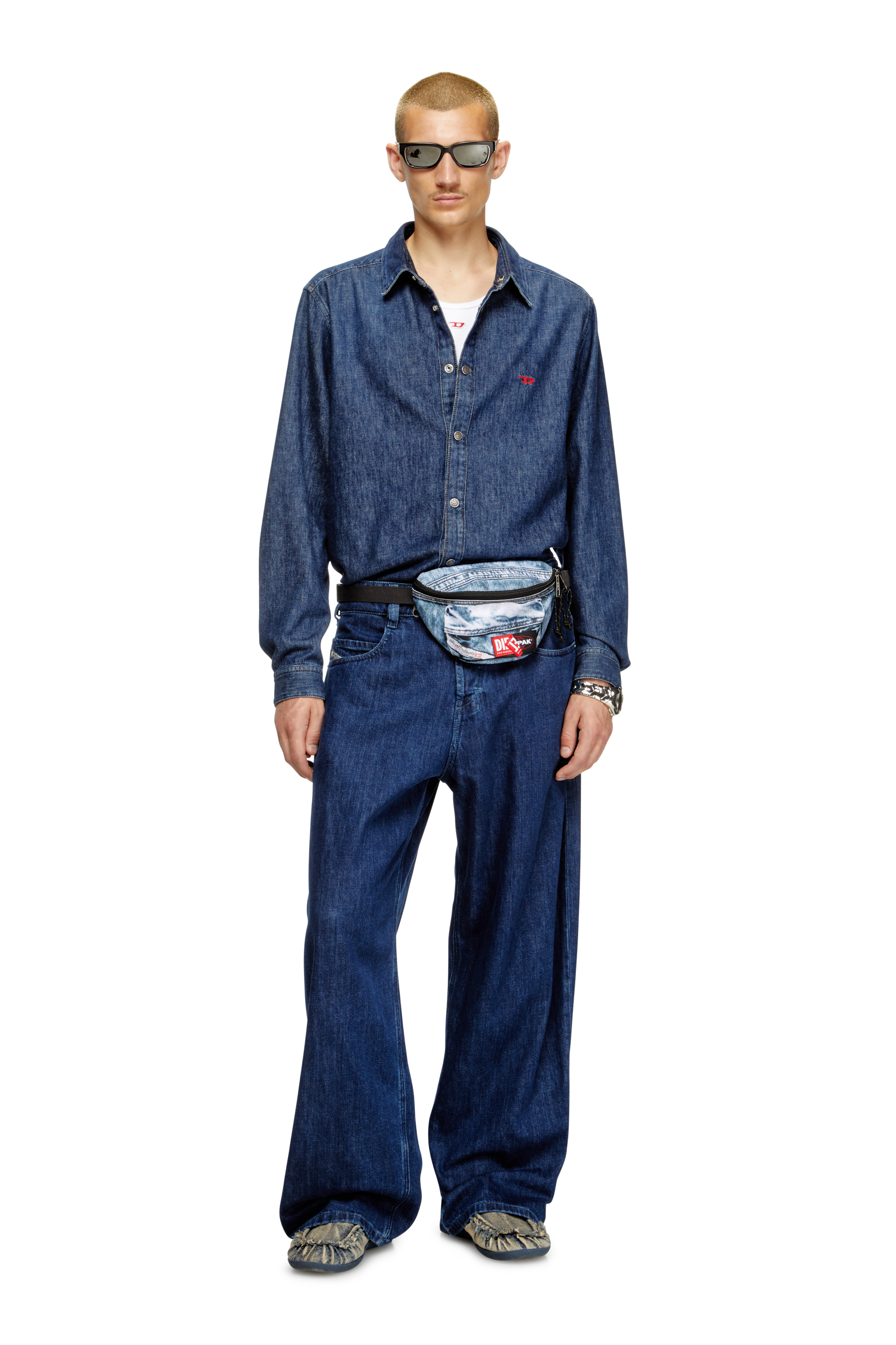 Diesel - DIESEL SPRINGER, Unisex's Belt bag in trompe l'oeil denim in Blue - 2