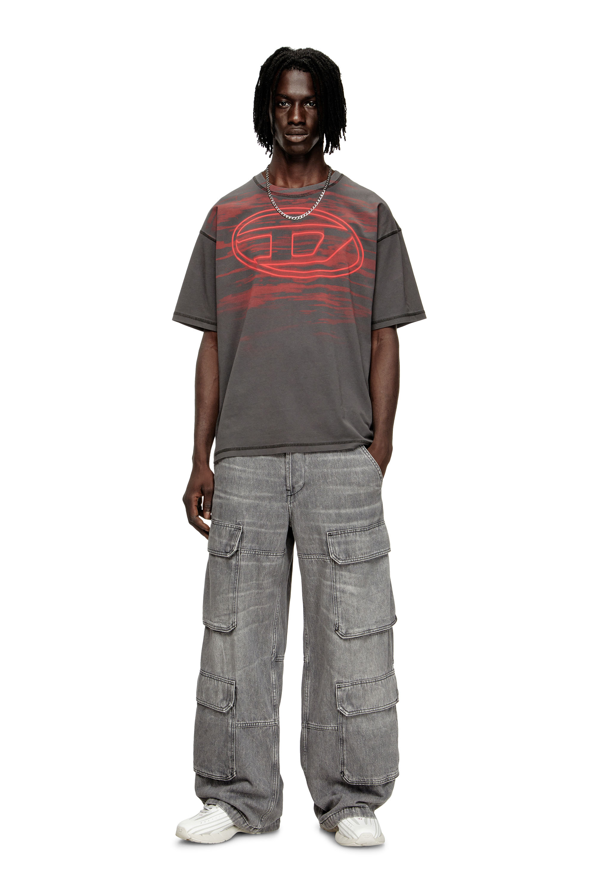 Diesel - T-BOXT-T5, Man's Cotton T-shirt with Oval D print in Grey - 2