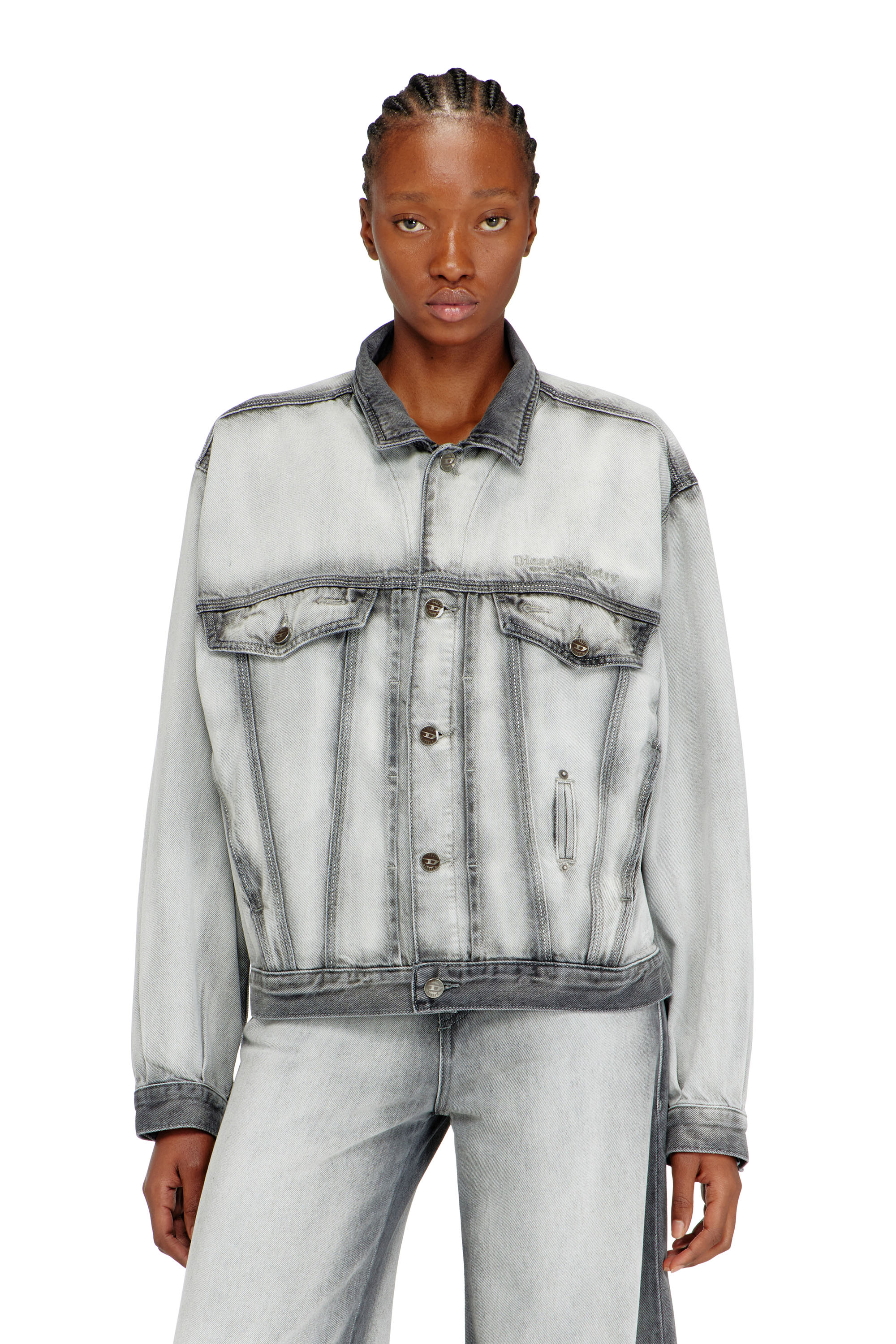 Diesel - D-DENVER-FSI, Unisex's Trucker jacket in soft skeleton denim in Light Grey - 4