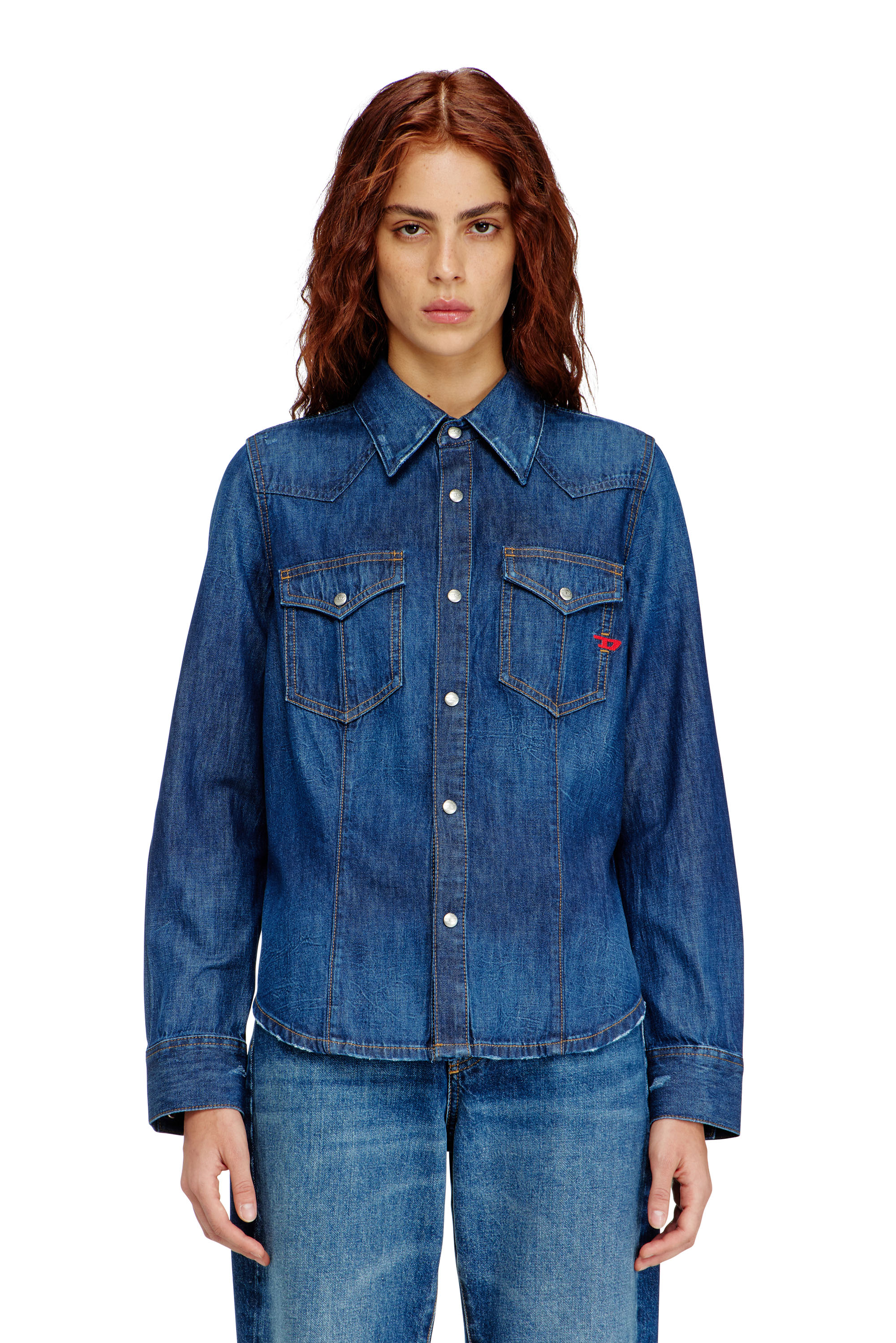 Diesel Women's Blue - Western Shirt In Clean-Wash Denim - Denim Shirts - Woman Large