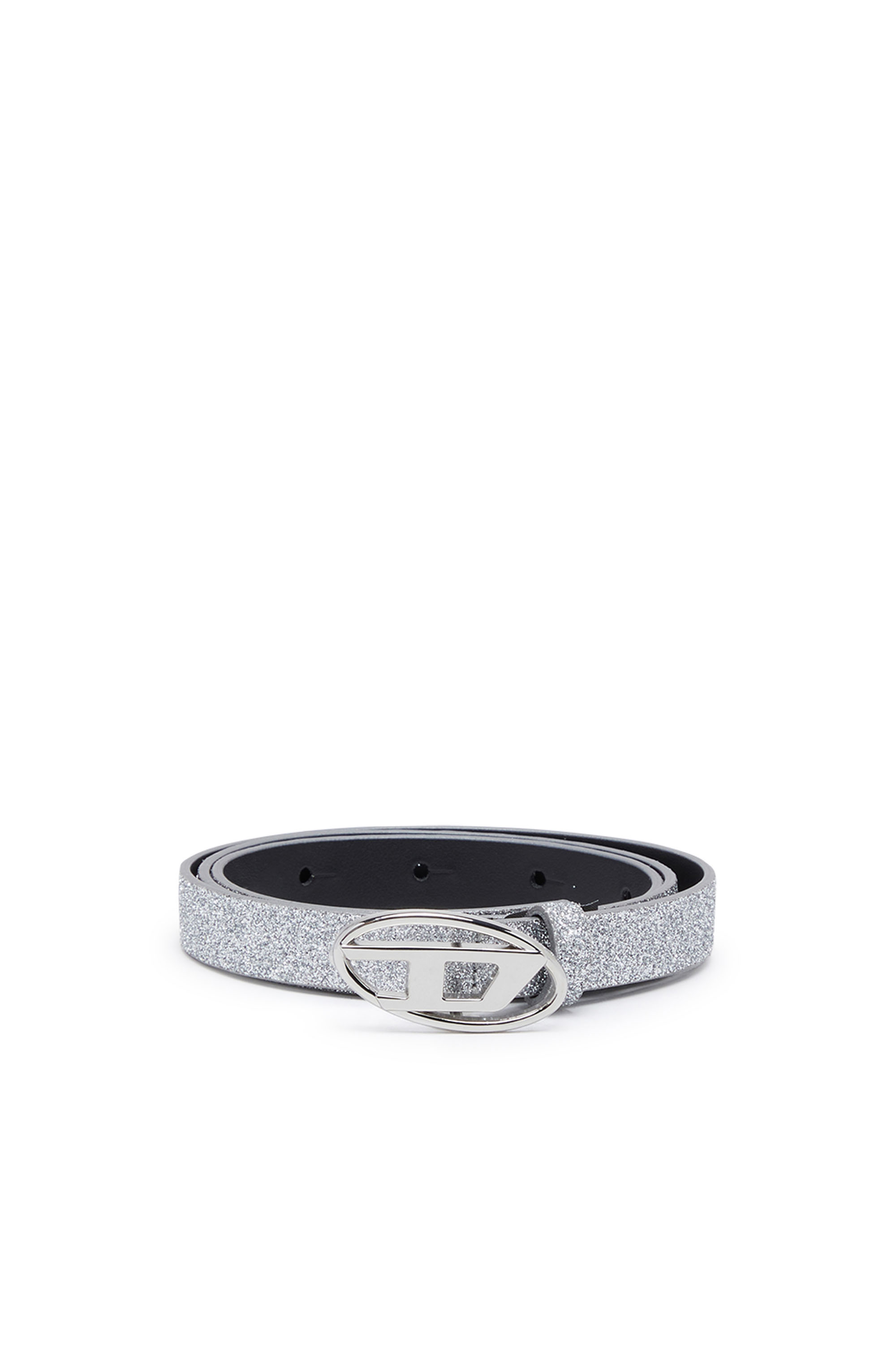 Diesel - Slim glittery belt with Oval D buckle - Belts - Woman - Silver