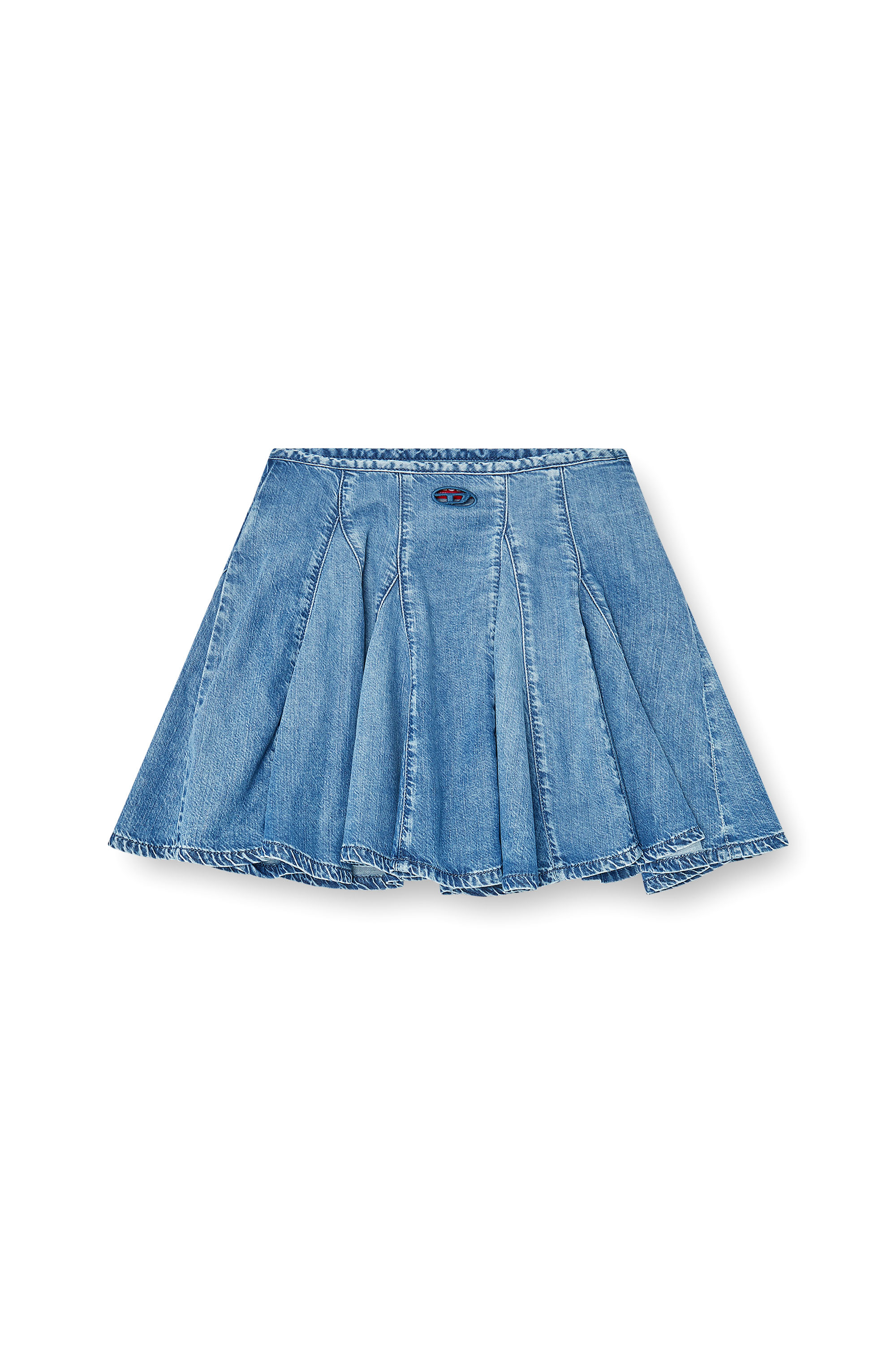 Diesel - DE-SPIKI-S, Woman's Short pleated skirt in lightweight stonewashed denim in Light Blue - 4