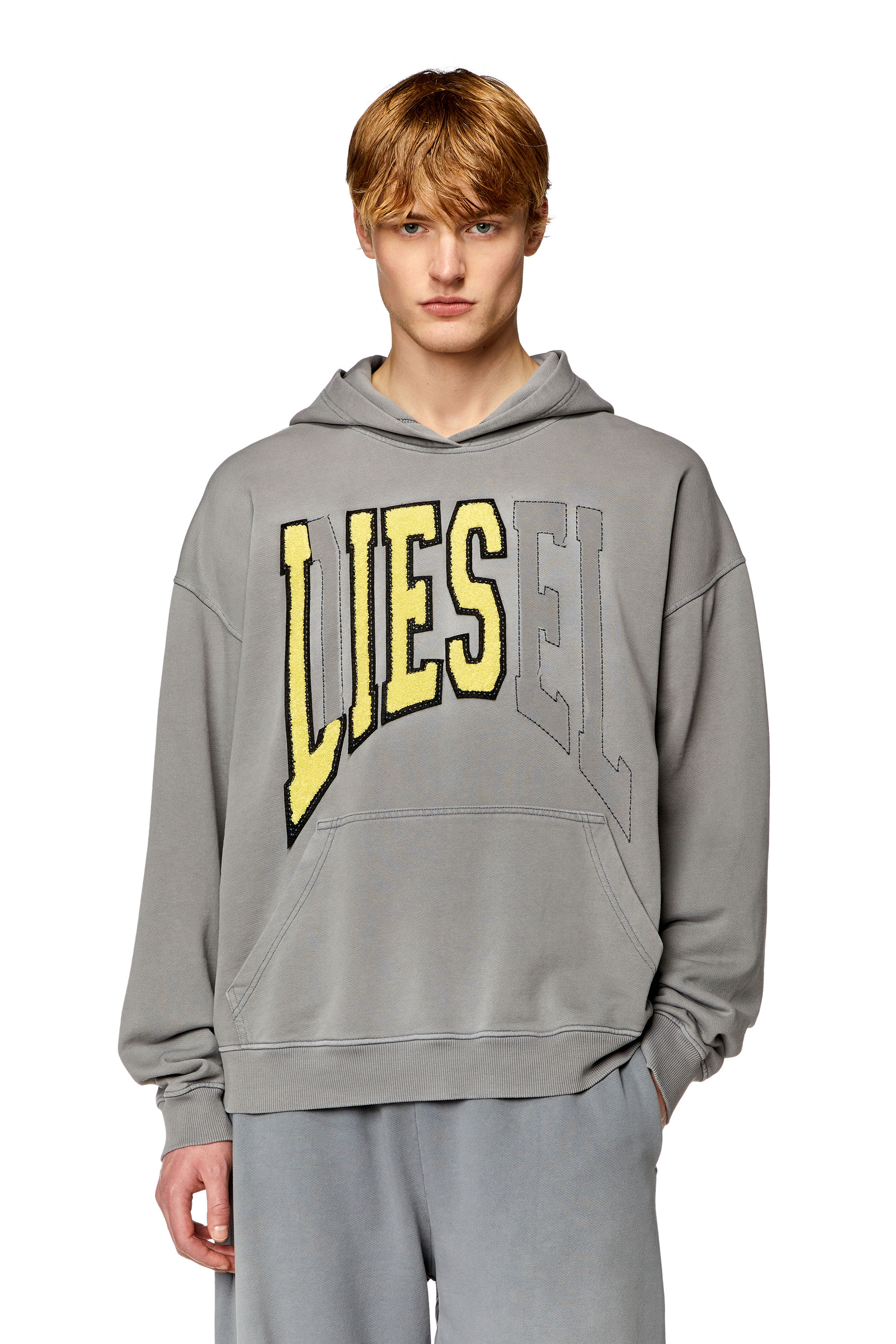 Diesel College Hoodie With Lies Patches In Grey