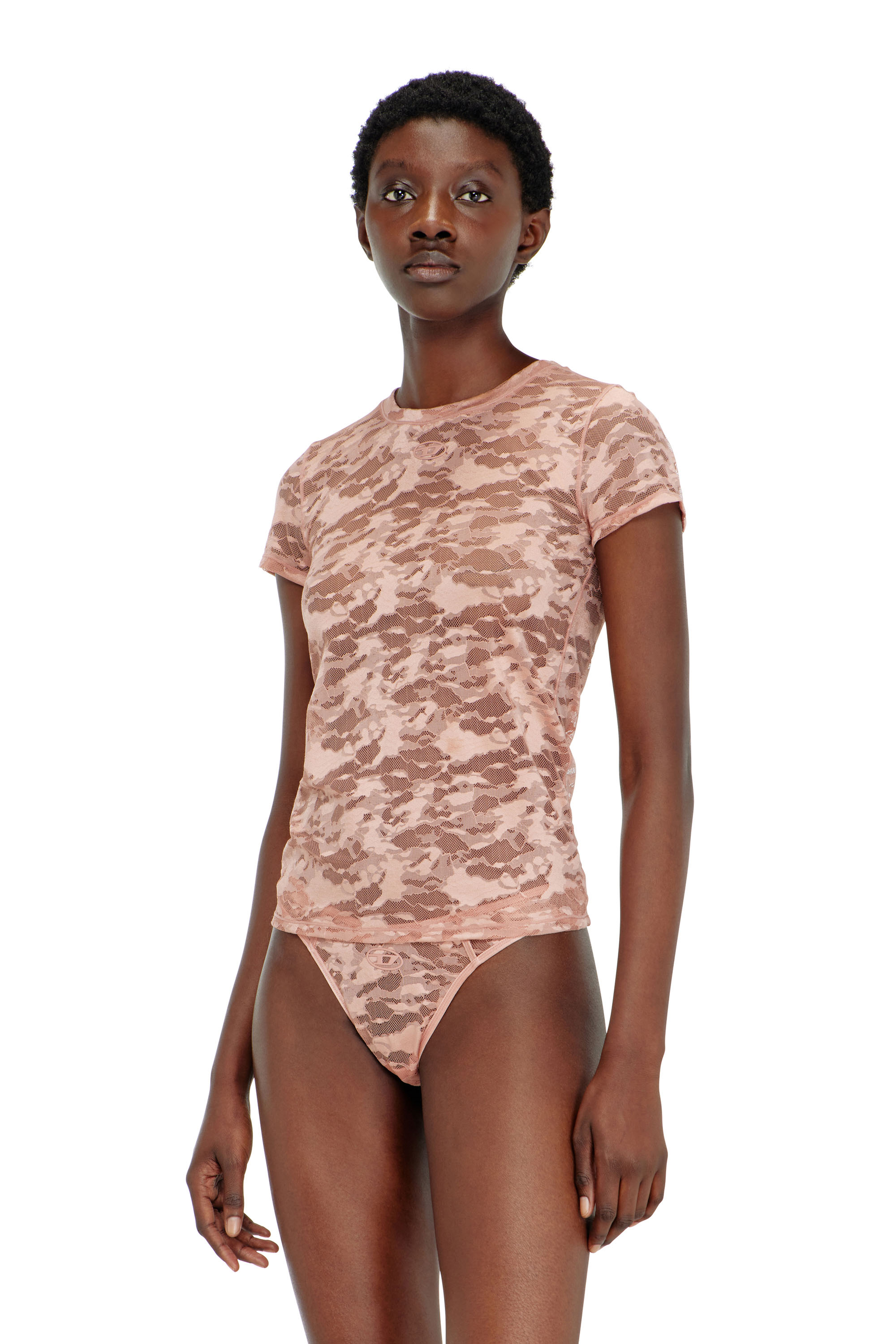 Diesel Rosa Donna - T-Shirt In Pizzo Camouflage - Tops Extra Grande