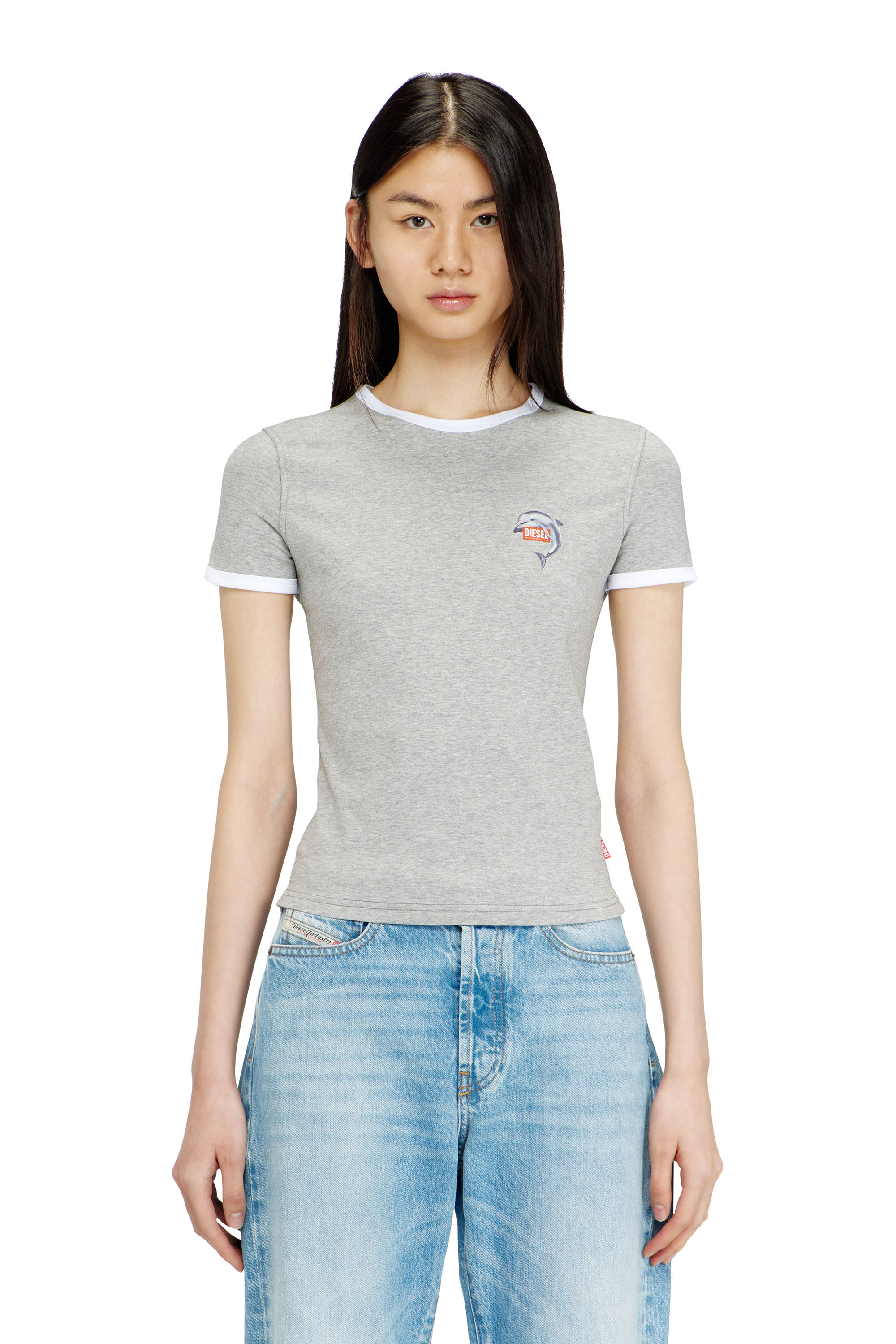 Diesel Mulher Cinza - Slim Ring T-Shirt With Dolphin Print - T-Shirts - Woman Pequeno