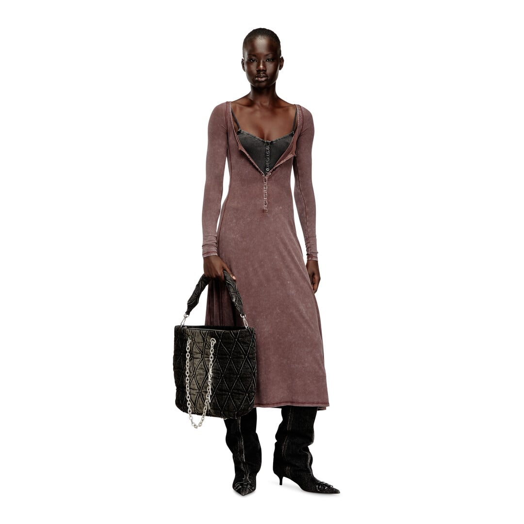 Diesel - Midi dress in faded ribbed jersey - Dresses - Woman - Pink