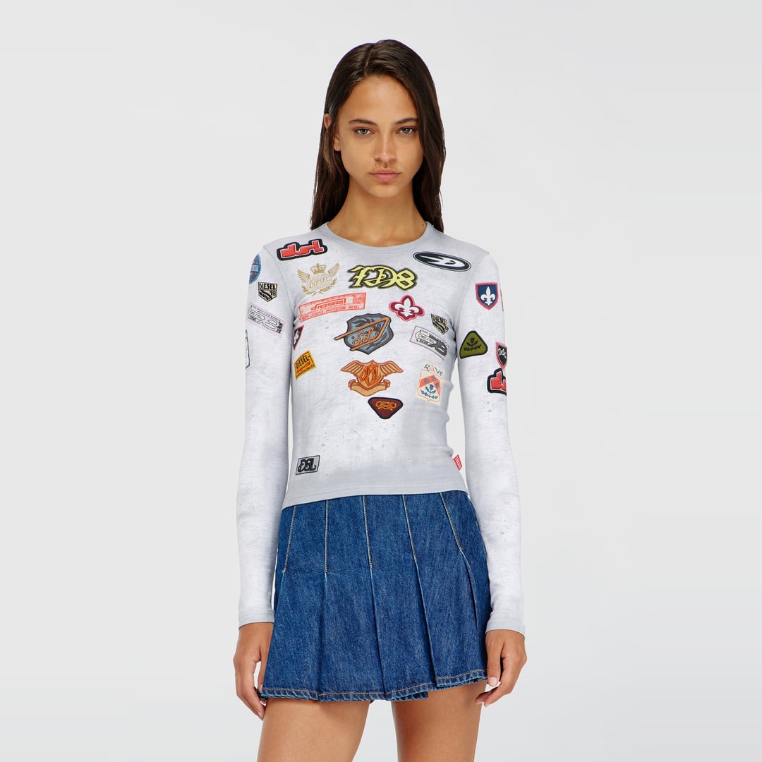 Diesel - Top in ribbed jersey with all-over patch print - T-Shirts - Woman - White