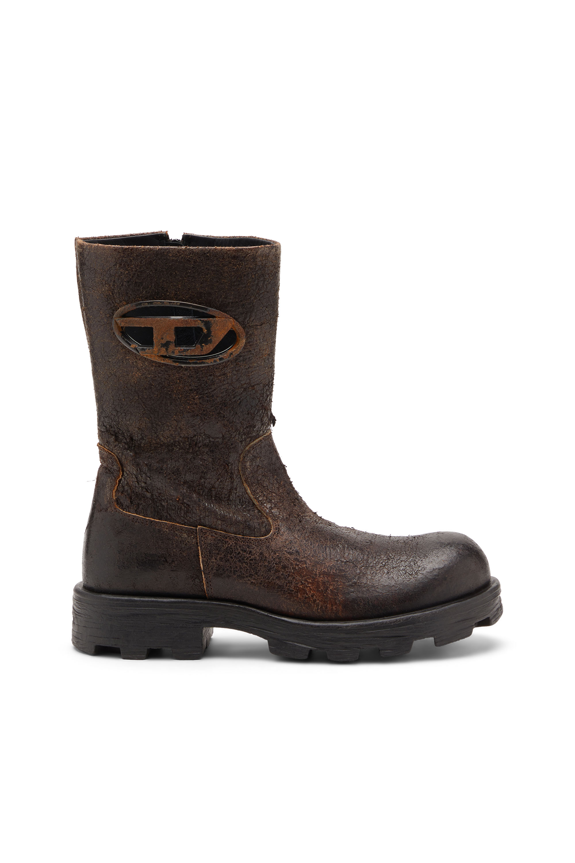 Diesel D-hammer-biker Boots In Distressed Crackled Suede