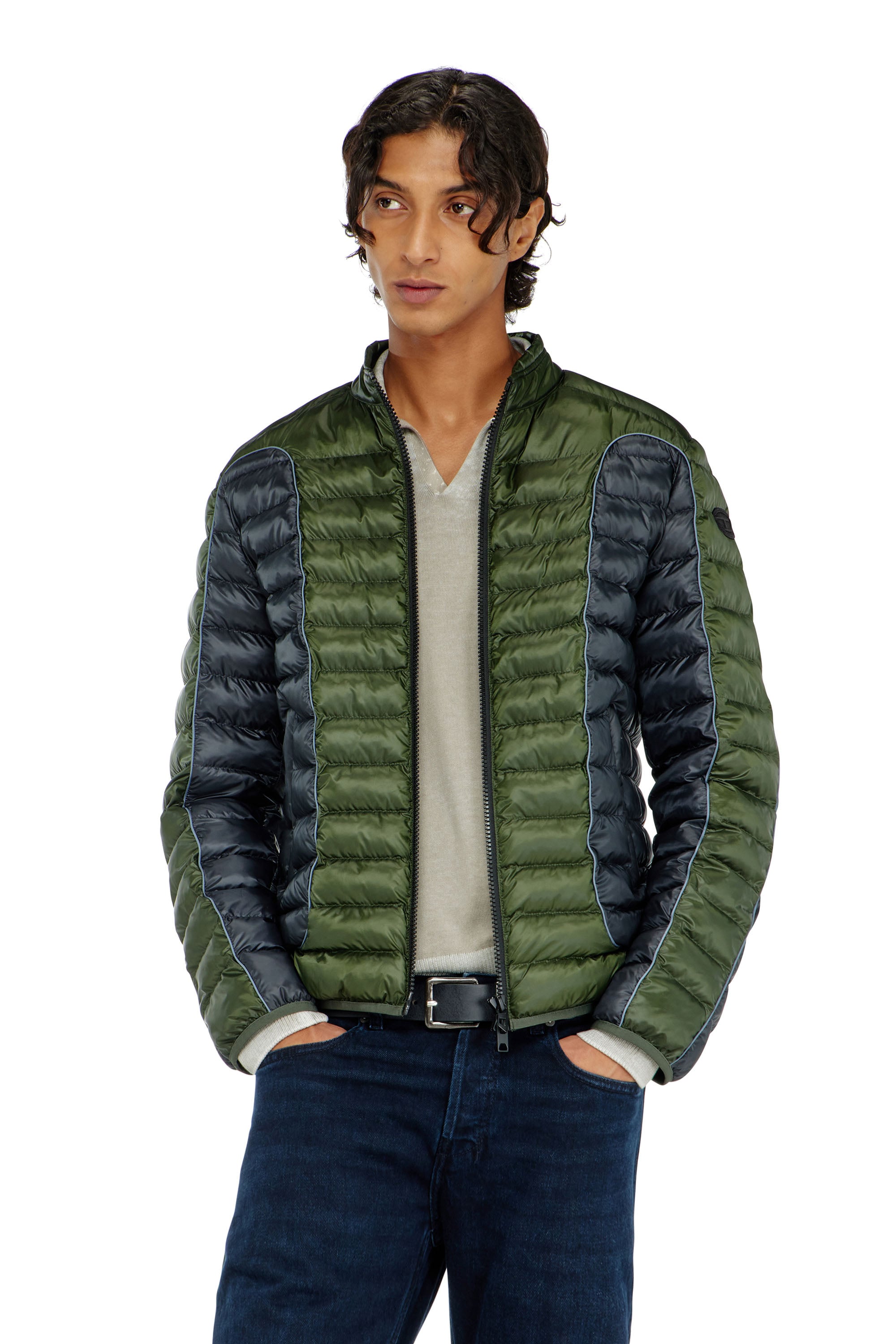 Diesel Mannelijk Multicolor - Biker-Style Puffer Jacket With Colour-Block Design - Winter Jackets - Man Maat 52