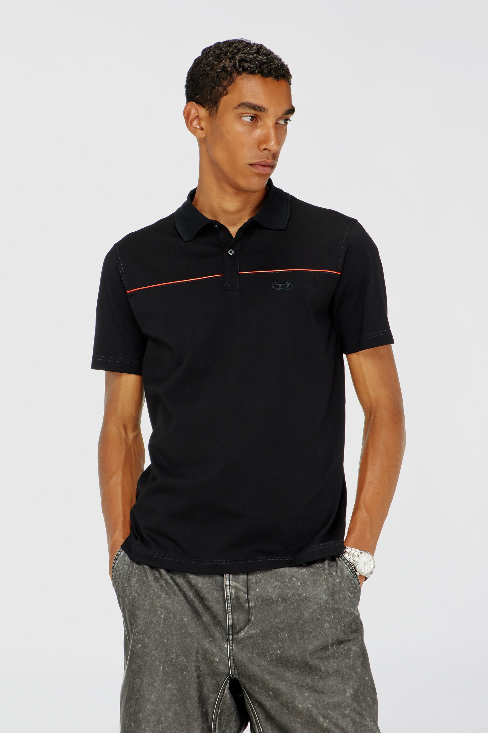 Diesel - Polo shirt with contrast piping - Polos - Man - Black