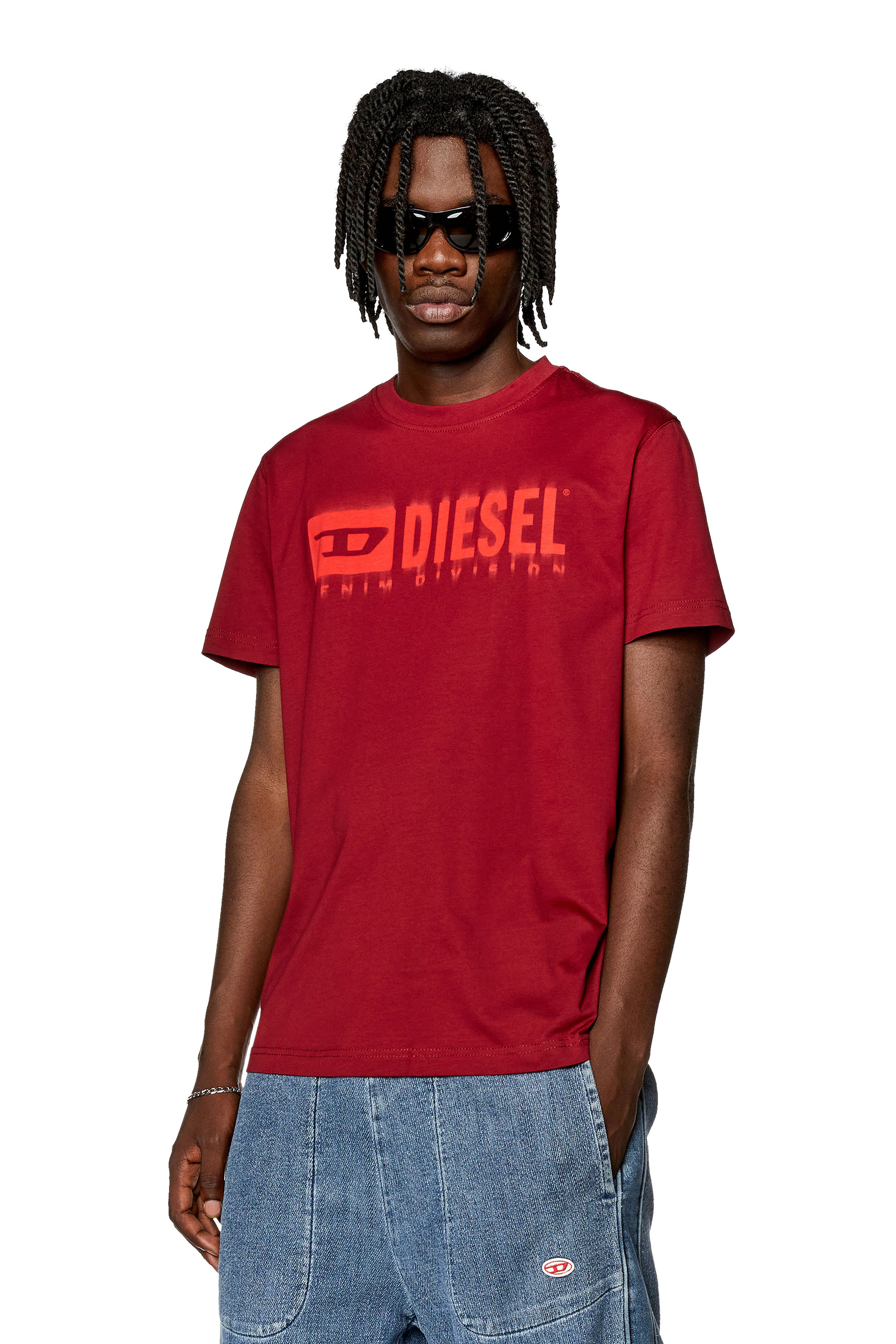 Diesel - T-shirt with smudged logo print - T-Shirts - Man - Red