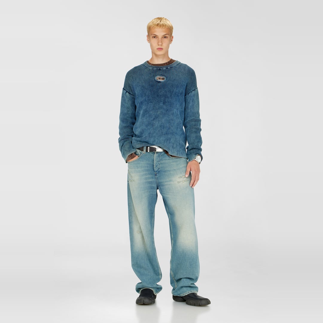 Diesel - Cut-out ribbed jumper with Oval D plaque - Knitwear - Man - Blue