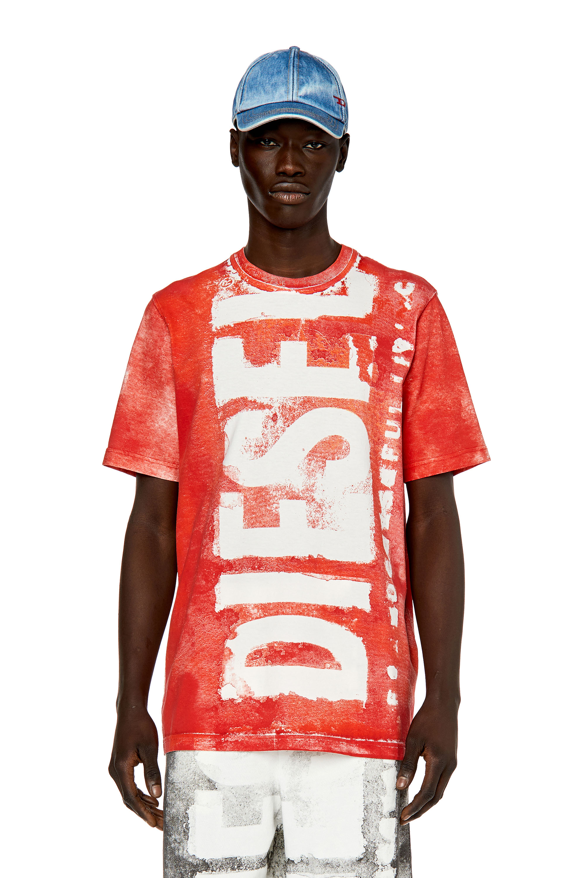 Diesel - Camiseta con logotipo desteñido - Camisetas - Hombre - Rojo