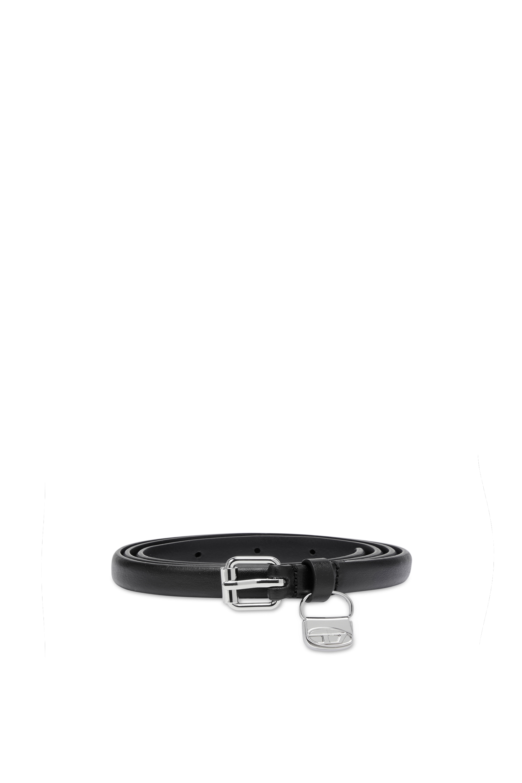 Diesel Vrouw Zwart - 1.4Cm Slim Leather Belt With 1Dr Bag Charm - Belts - Woman Maat 95