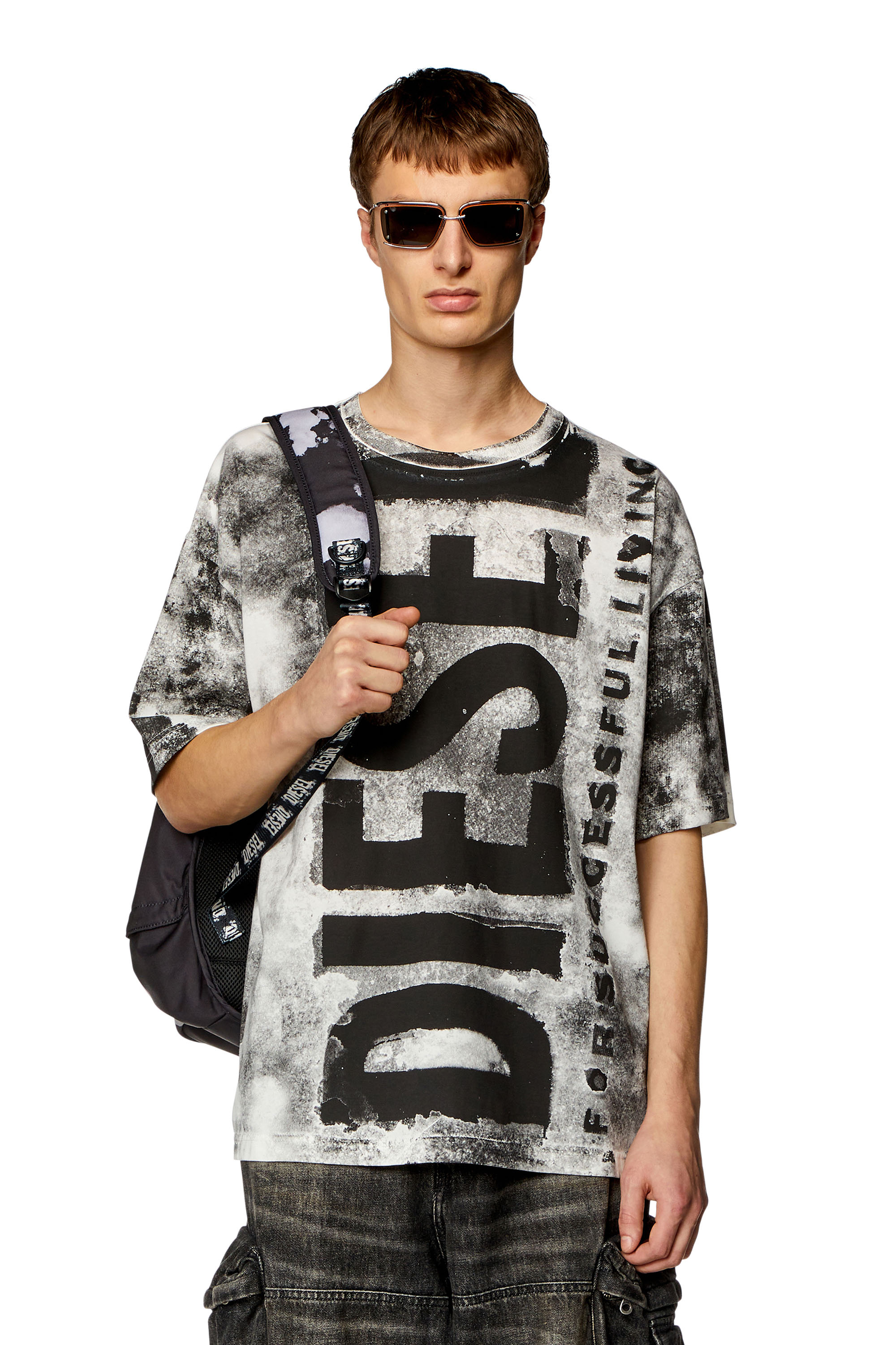 Shop Diesel T-shirt With Maxi Bleeding Logos In Multicolor